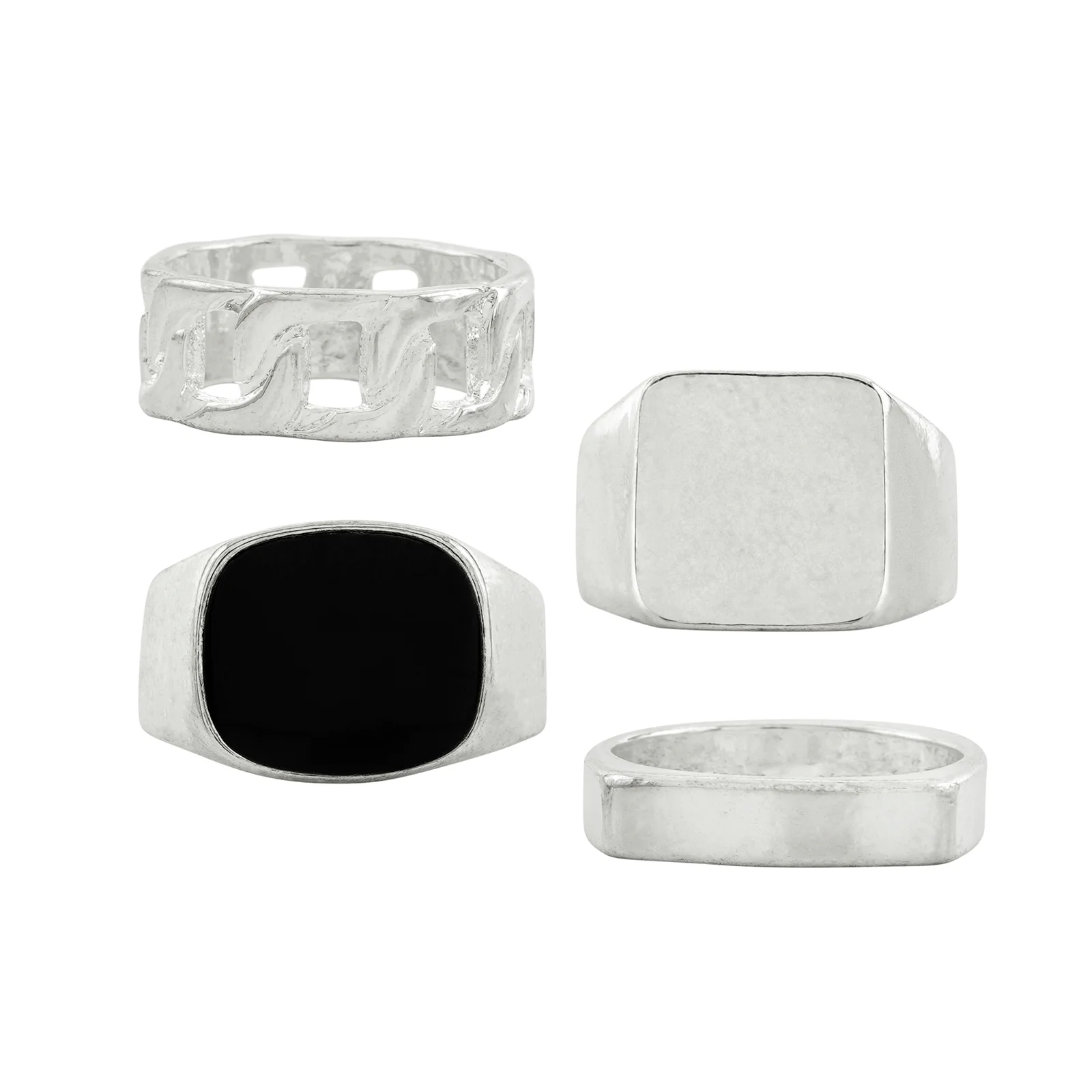 Rugged Silver Black Men Ring Set - Image 3