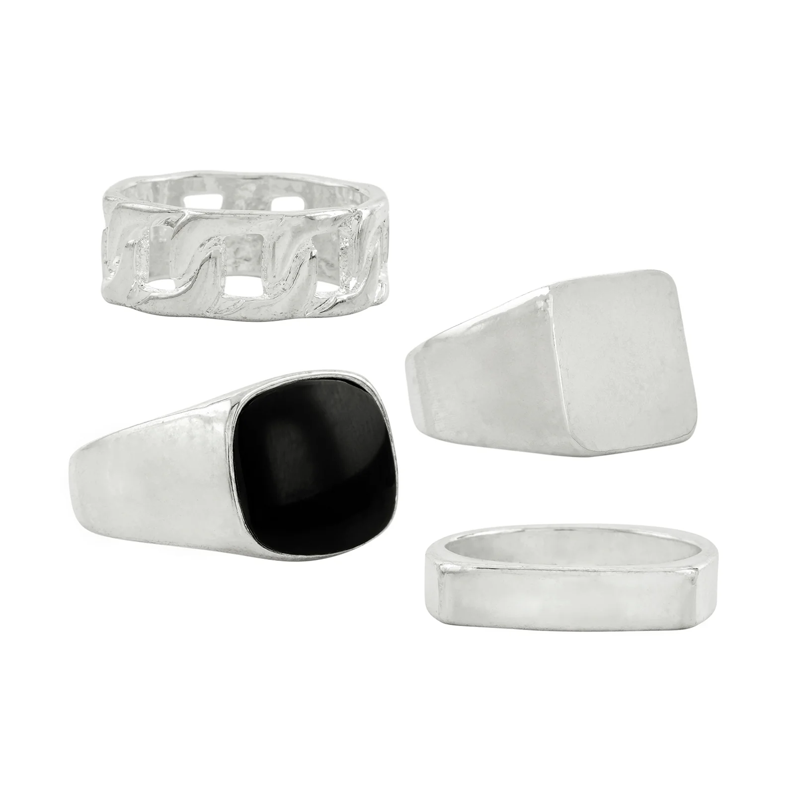 Rugged Silver Black Men Ring Set - Image 4