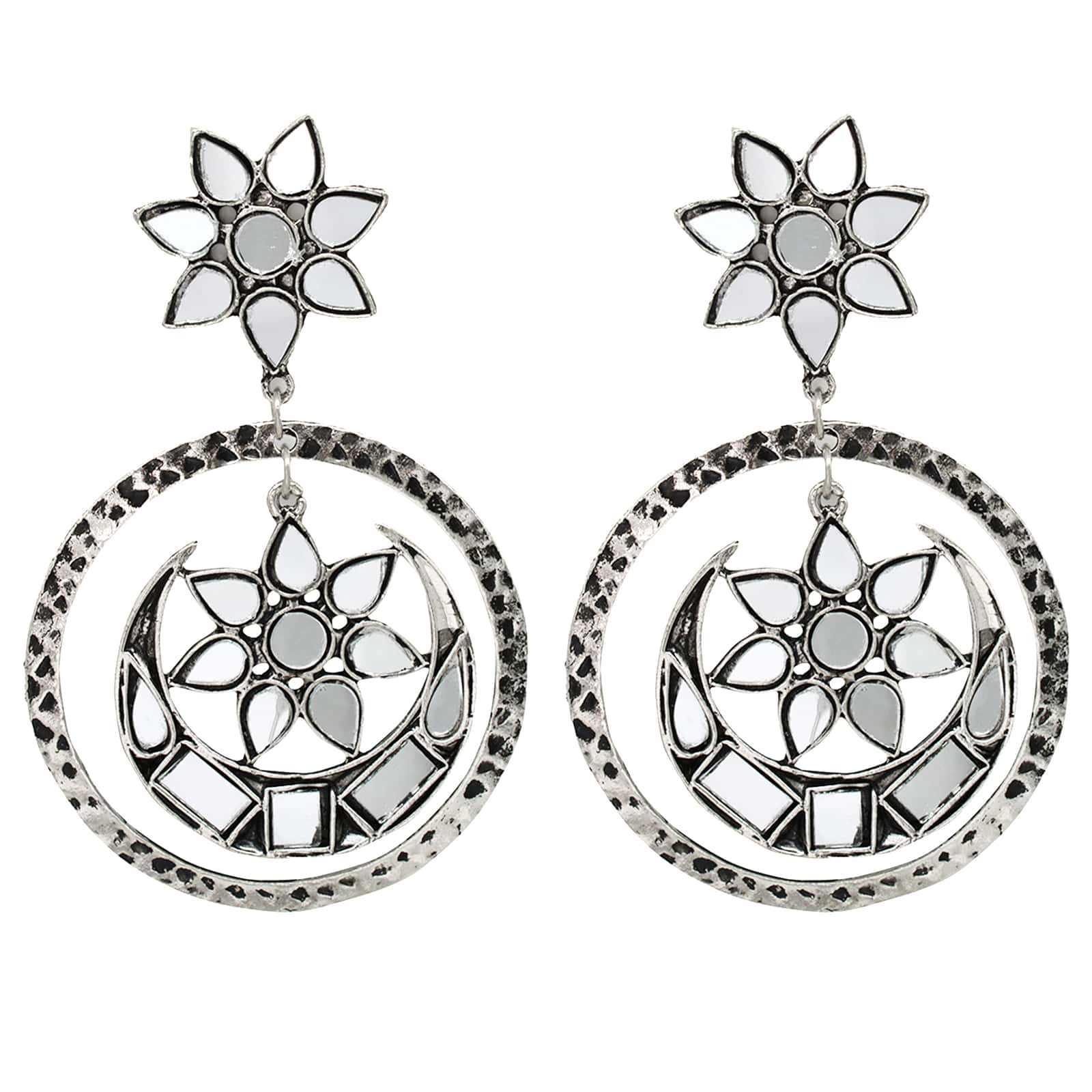 Samaya Silver Oxidized Mirror Earrings - Image 3