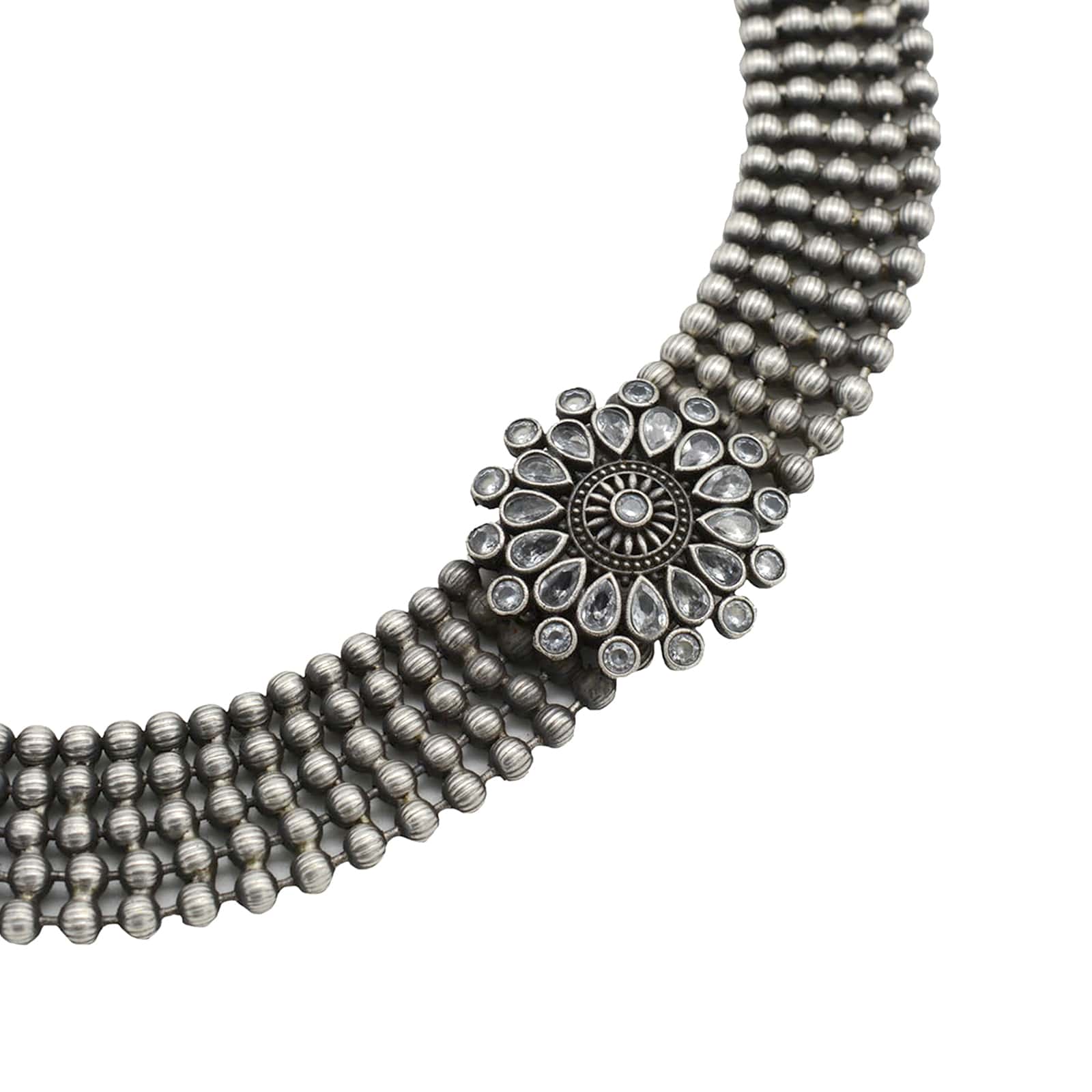 Sasha White Circular Silver Oxidized Necklace Set - Image 4