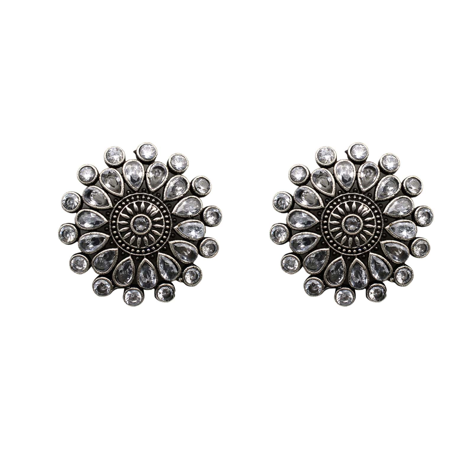 Sasha White Circular Silver Oxidized Necklace Set - Image 5
