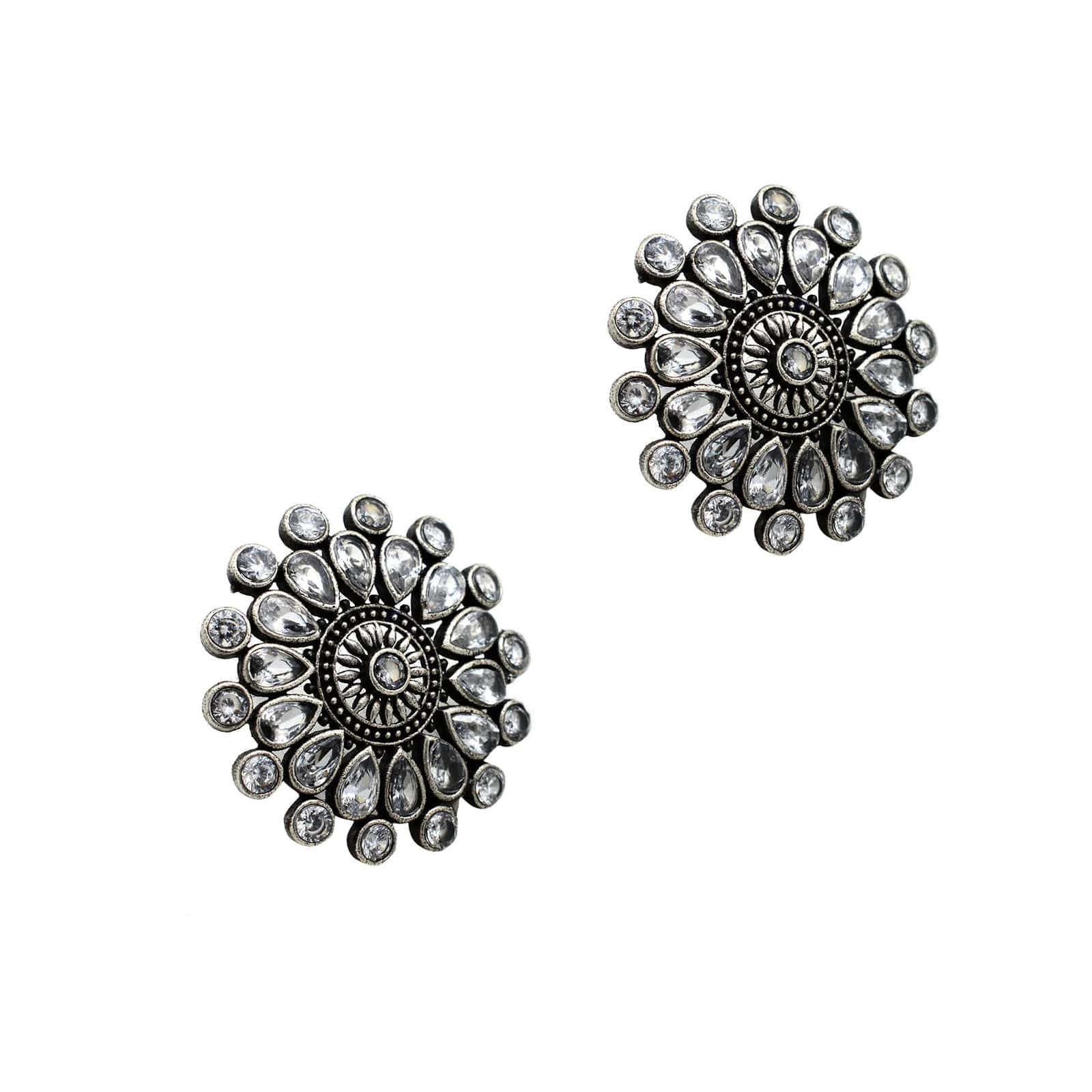 Sasha White Circular Silver Oxidized Necklace Set - Image 6