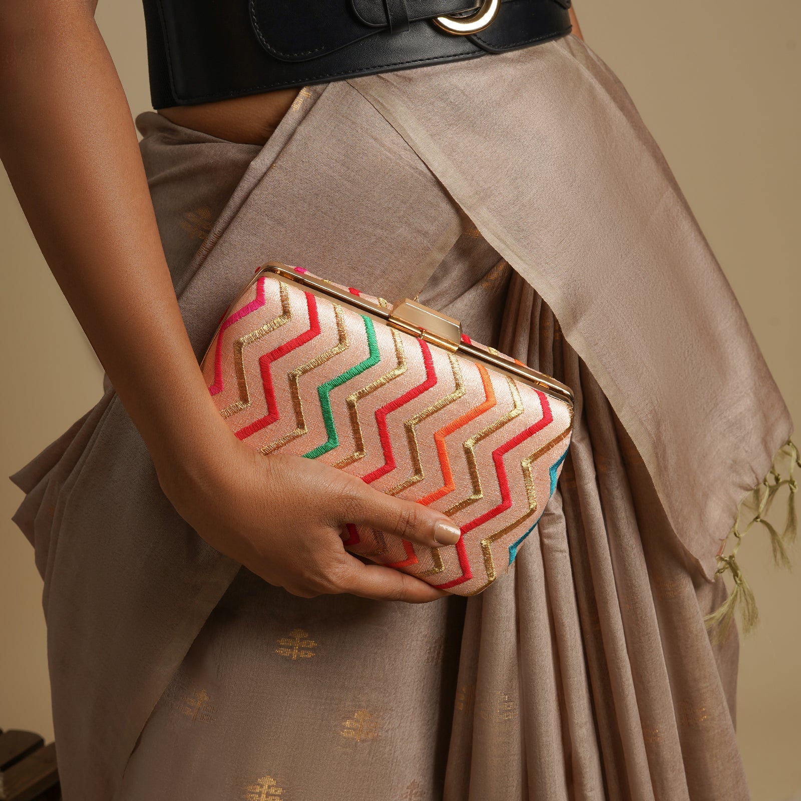 Satrangi Re Pink Embroidered Fabric Clutch - Image 2