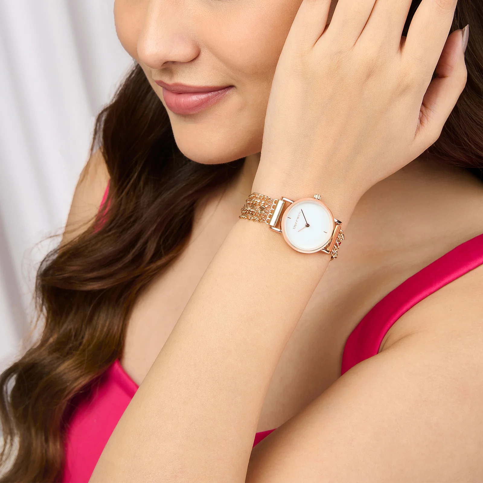 Seraphina White Small Dial Rose Gold Chain Strap Women's Watch - Image 2