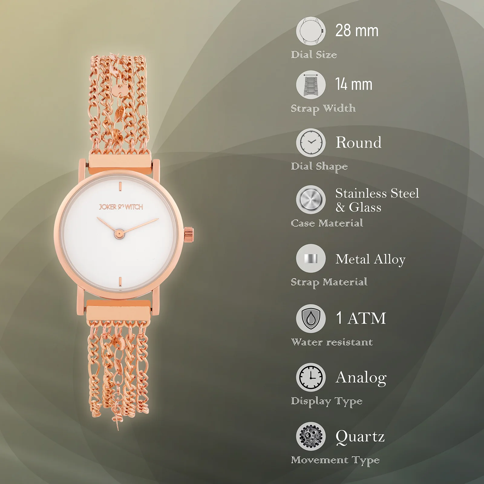 Seraphina White Small Dial Rose Gold Chain Strap Women's Watch - Image 8