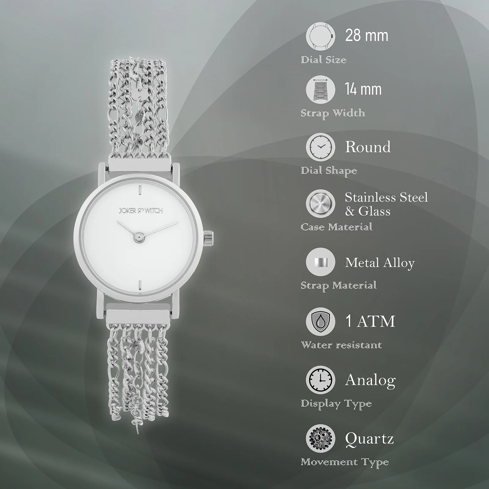 Seraphina White Small Dial Silver Chain Strap Women's Watch - Image 8