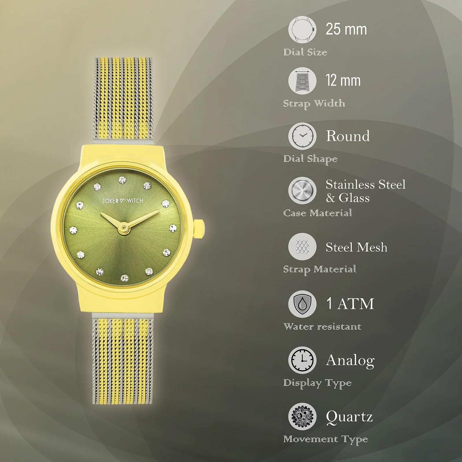 Serena Olive Mini Dial Dual Tone Mesh Strap Women's Watch - Image 7