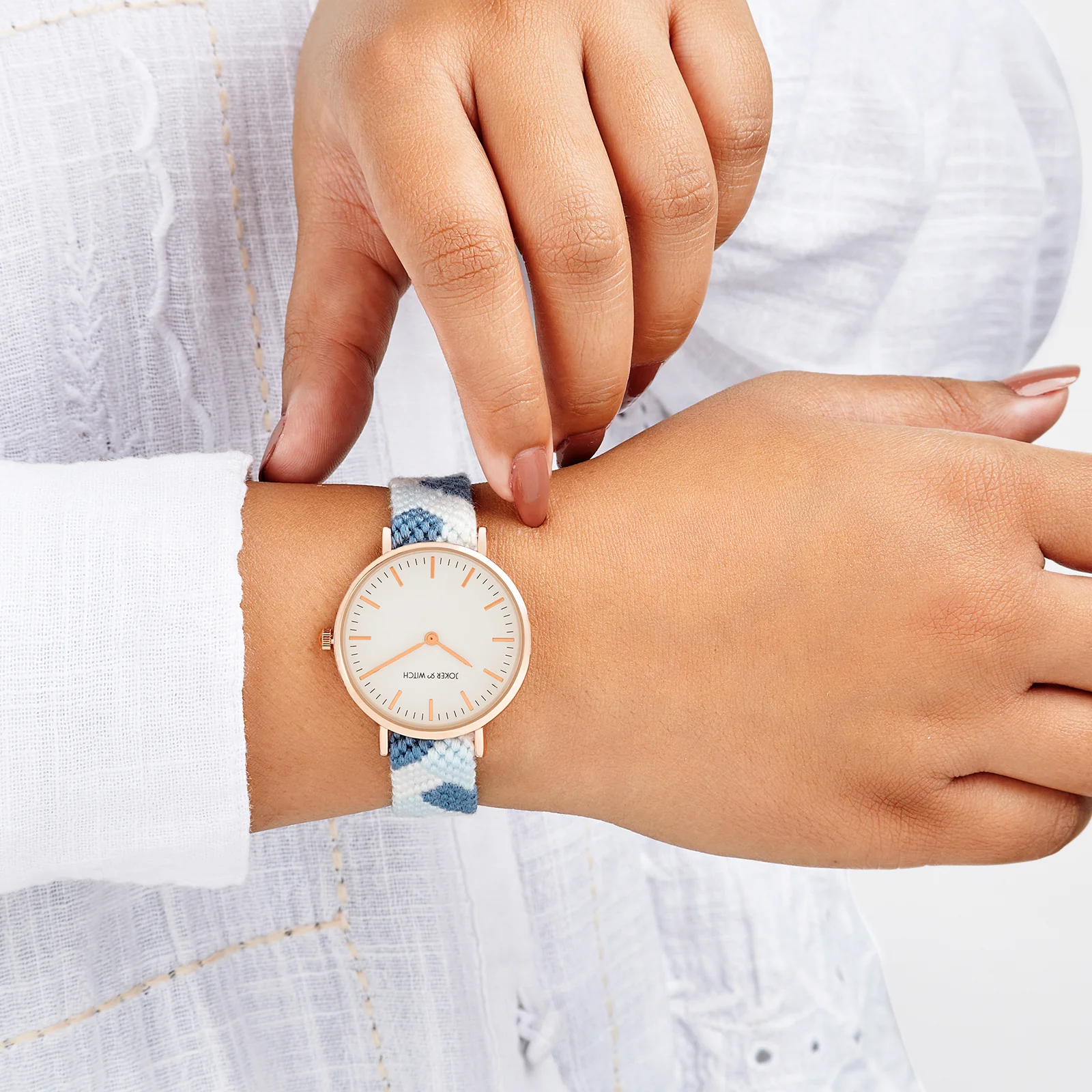 Serenity Loom White Medium Dial Blue Macrame Strap Women's Watch - Image 2