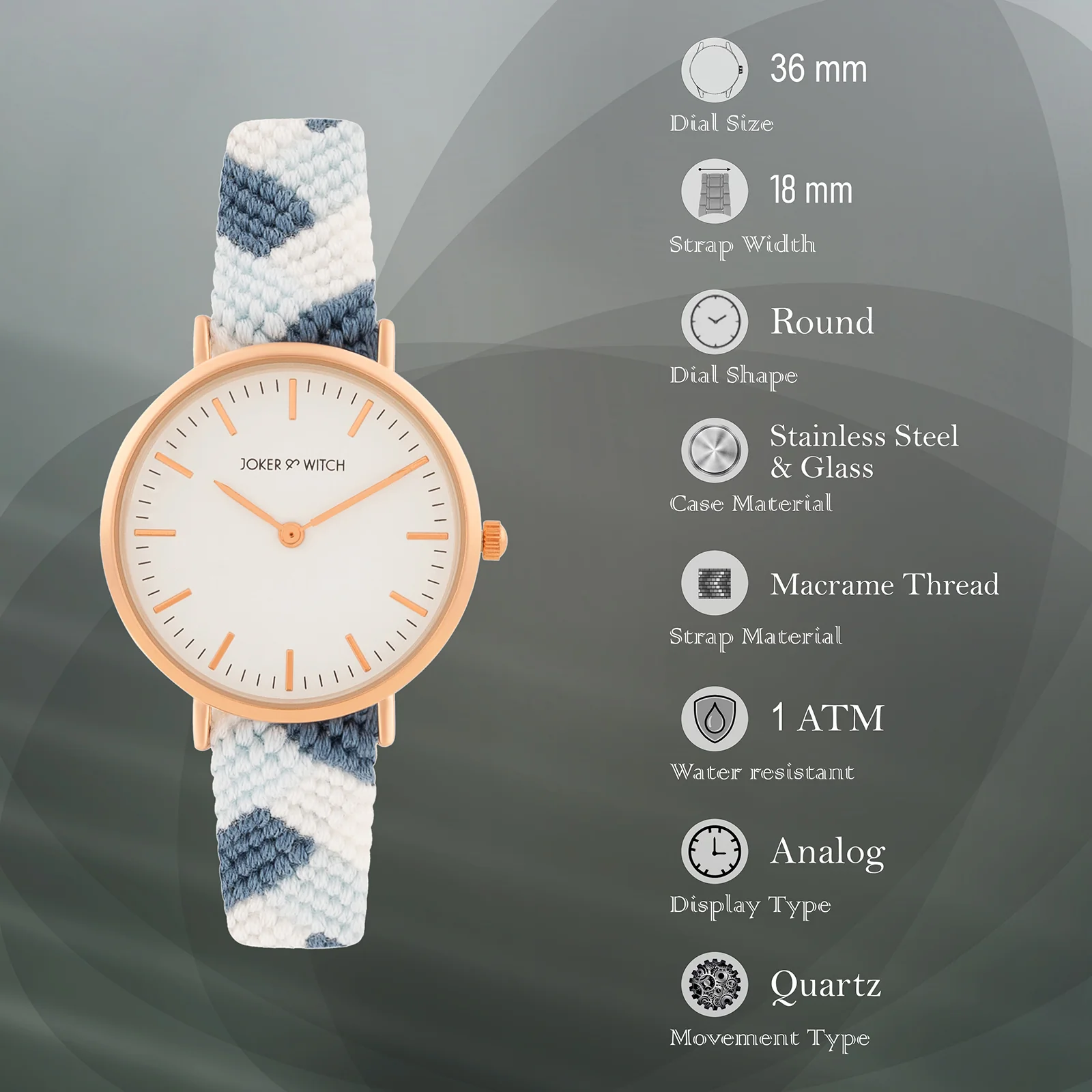 Serenity Loom White Medium Dial Blue Macrame Strap Women's Watch - Image 7