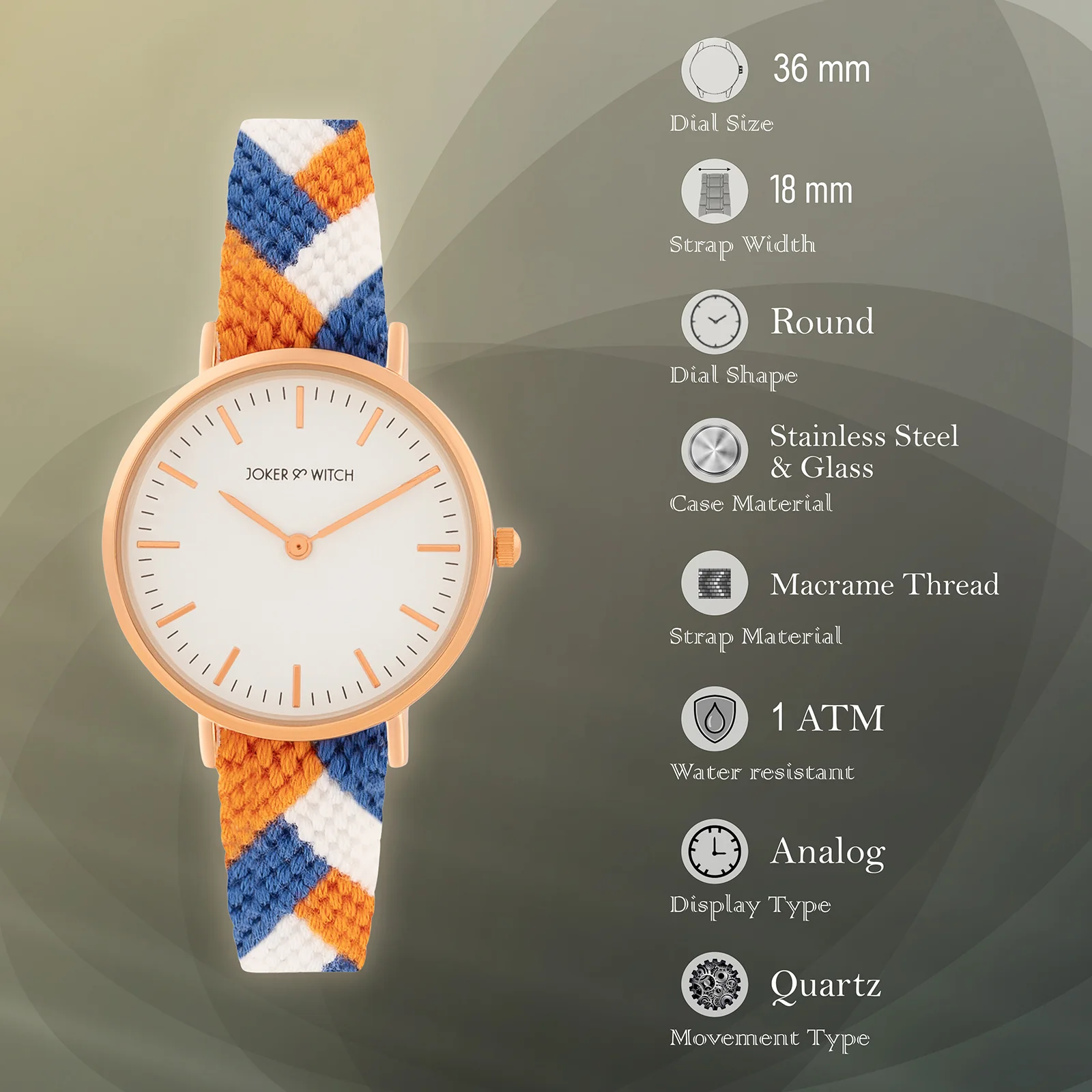 Serenity White Medium Dial Multicolor Macrame Strap Women's Watch - Image 7