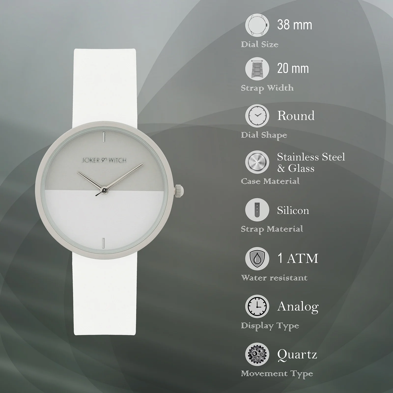 Duet Serenity Large Dial White Silicone Strap Unisex Watch - Image 7