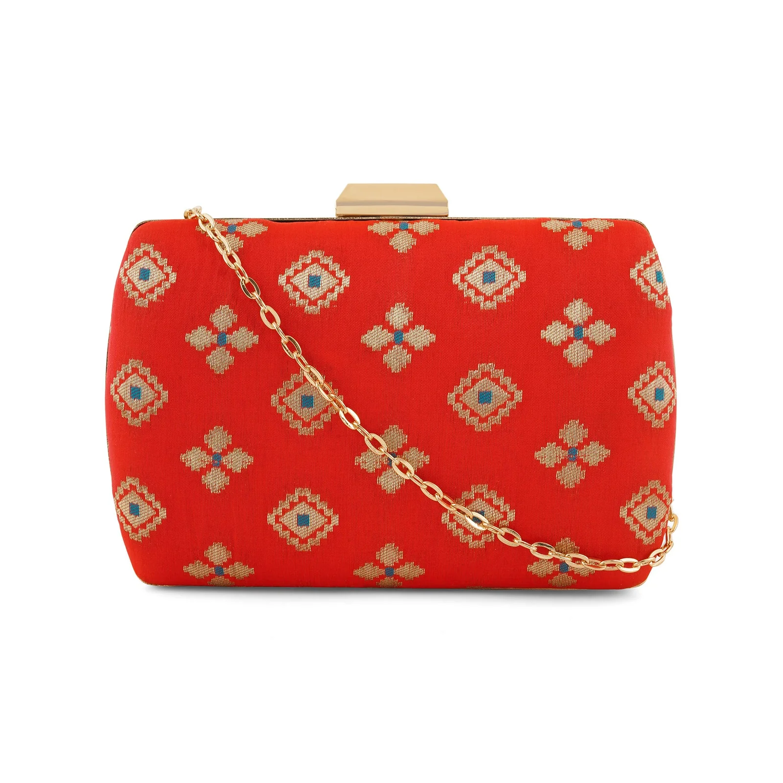 Shaadi Saga Orange Brocade Fabric Clutch - Image 3