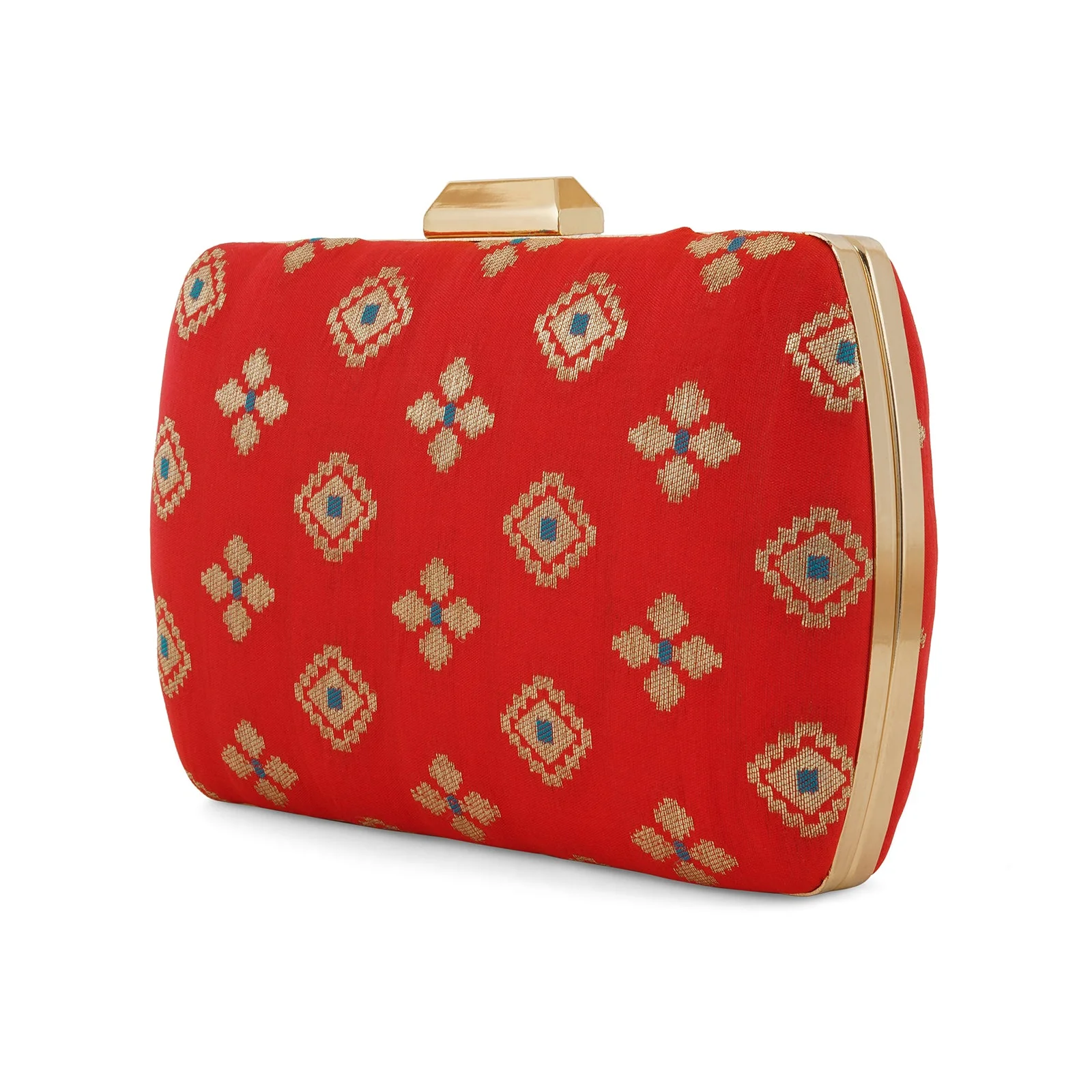 Shaadi Saga Orange Brocade Fabric Clutch - Image 4