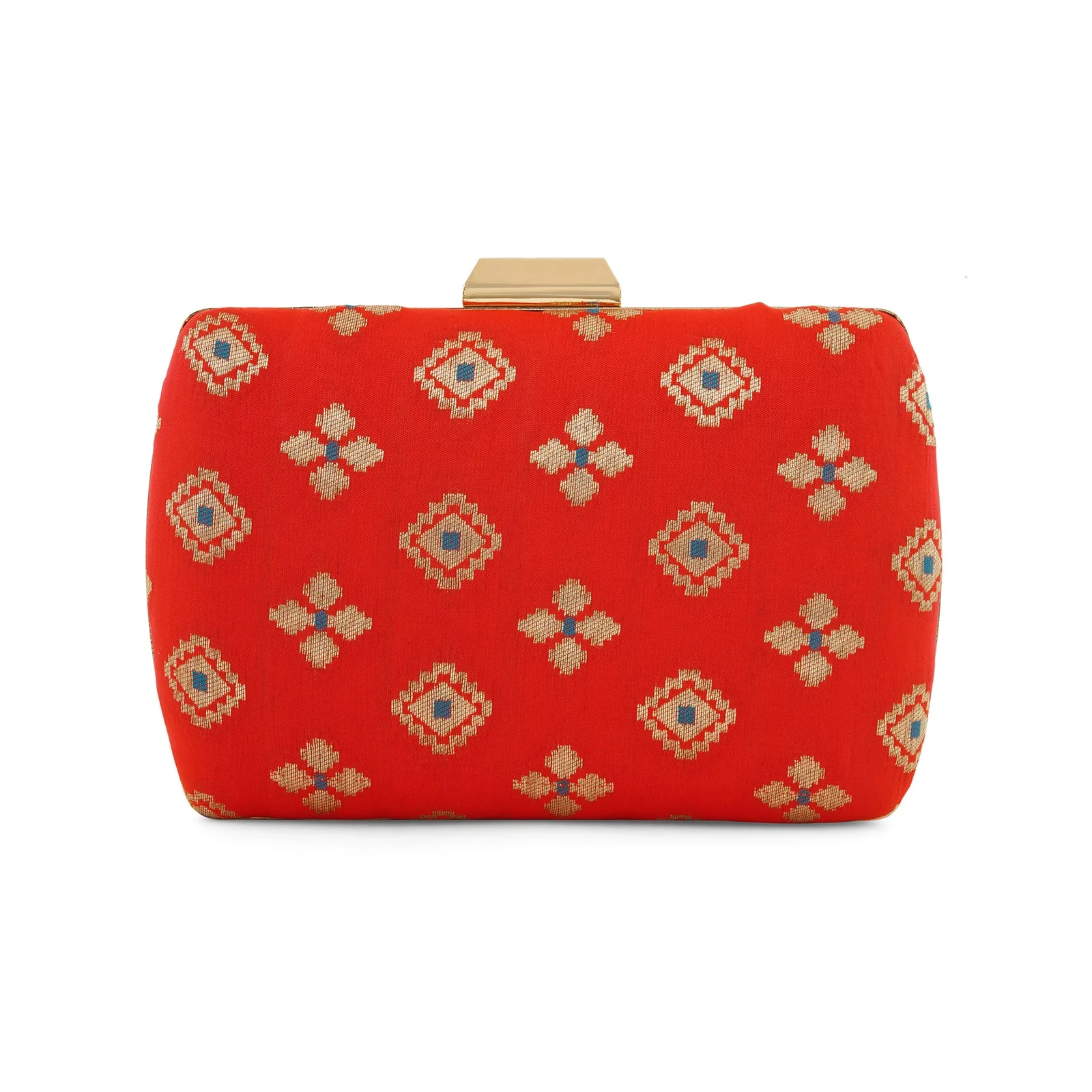 Shaadi Saga Orange Brocade Fabric Clutch - Image 6