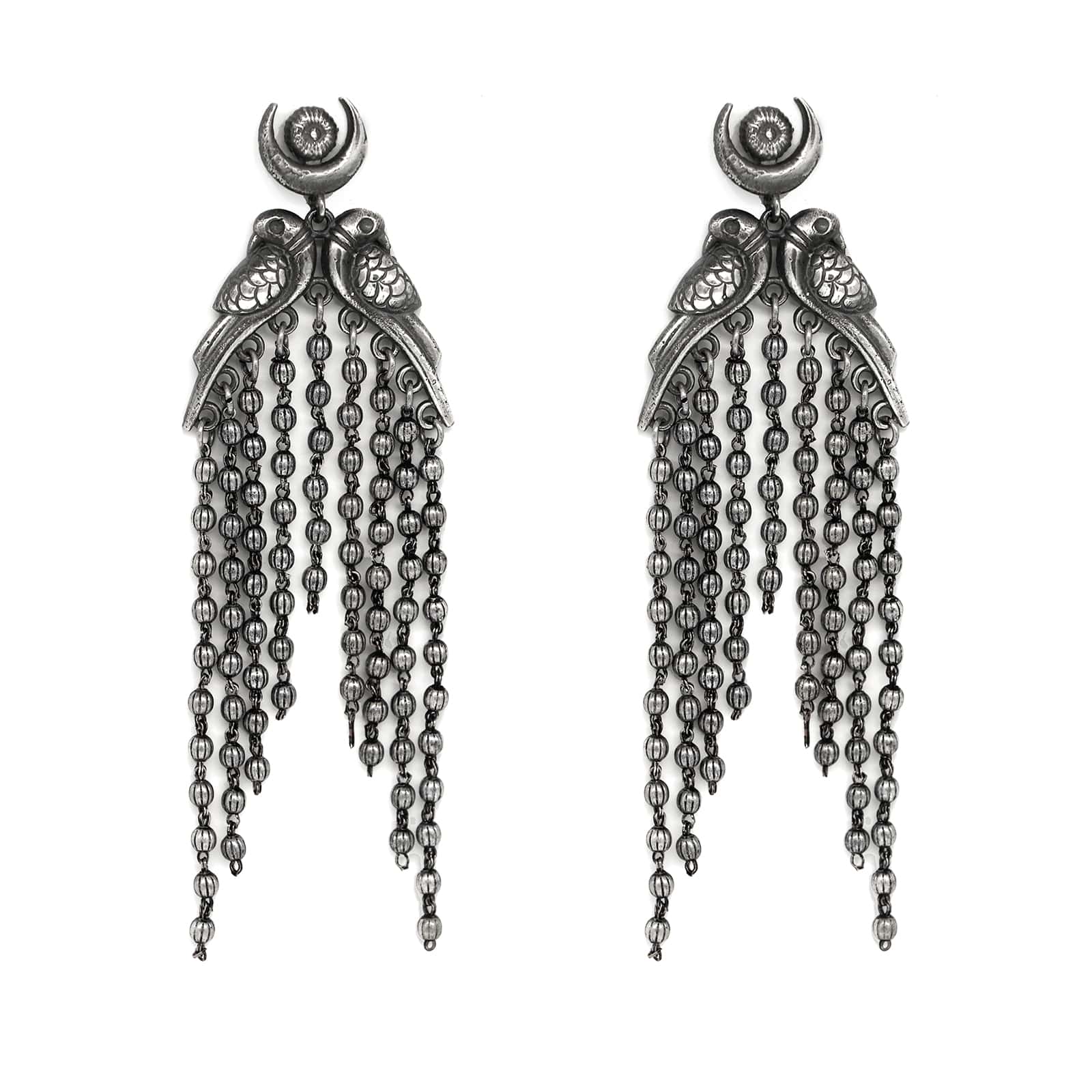 Shatakshi Peacock Silver Oxidized Earrings - Image 3