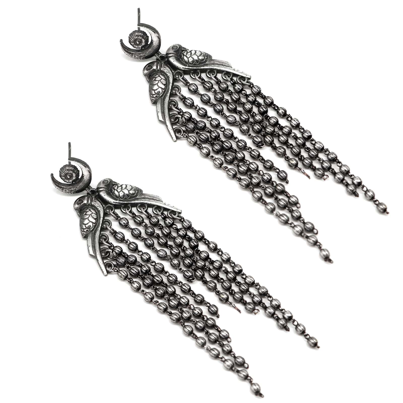Shatakshi Peacock Silver Oxidized Earrings - Image 4
