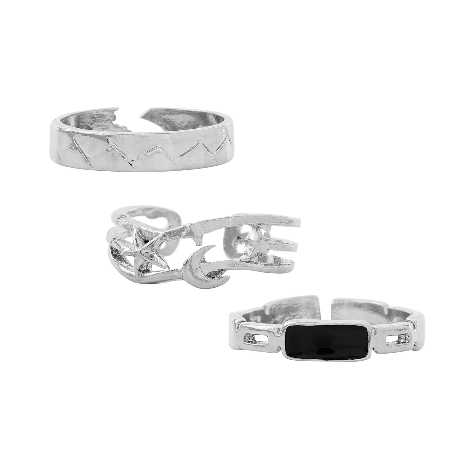 Simon Men's Silver And Black Rings - Image 3
