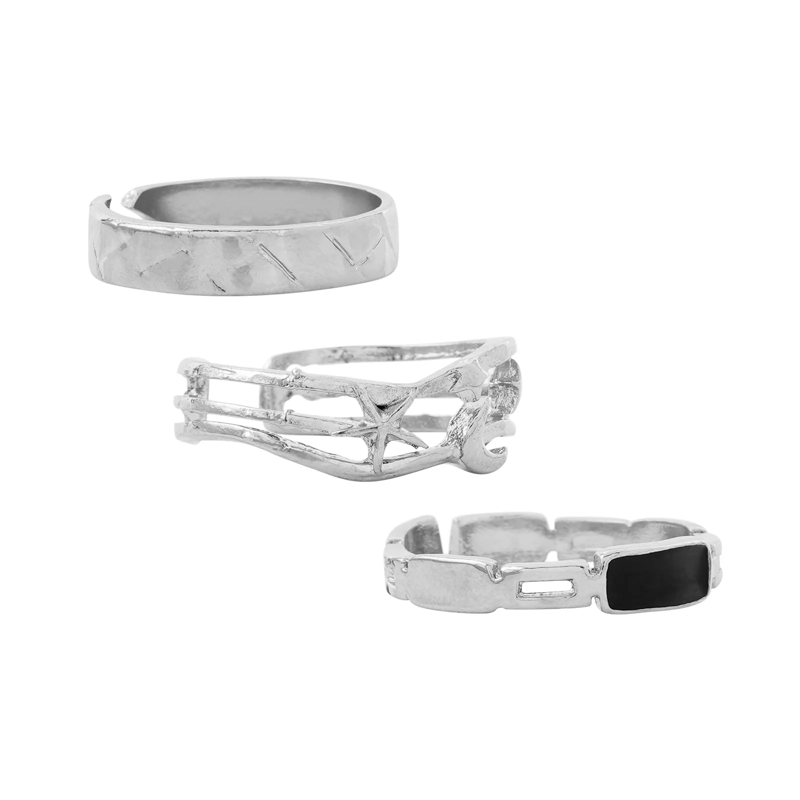 Simon Men's Silver And Black Rings - Image 4