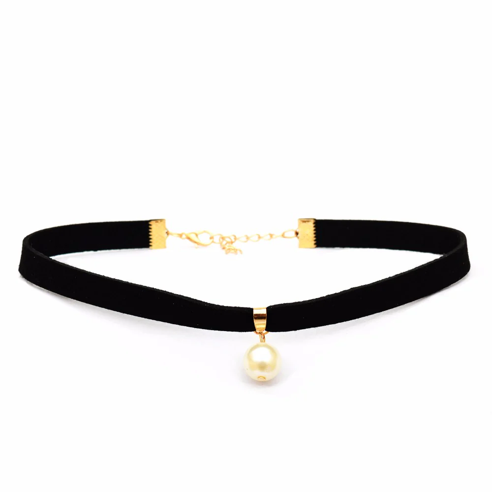 Single Pearl Black Choker - Image 3