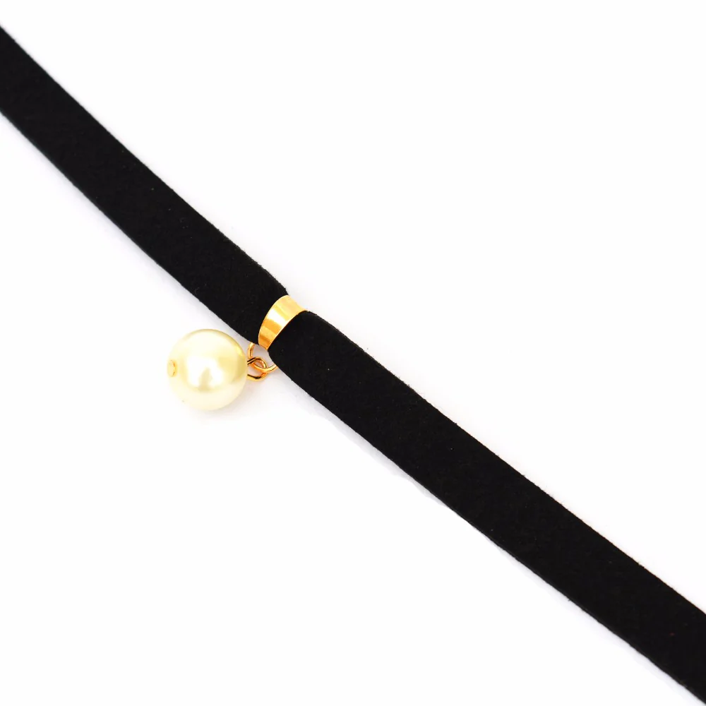 Single Pearl Black Choker - Image 6