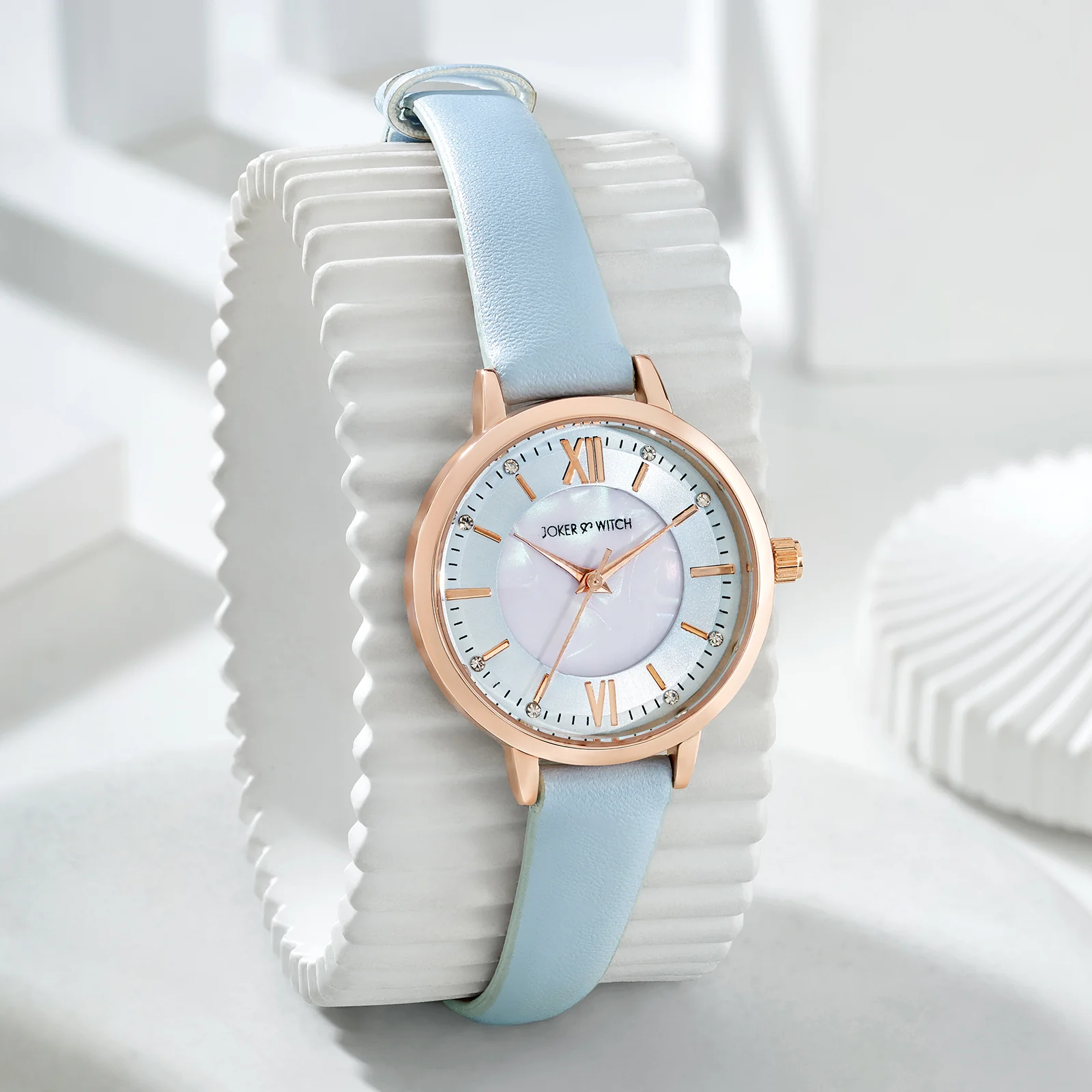 Skyfall Blue and MOP Medium Dial Blue PU Strap Women's Watch