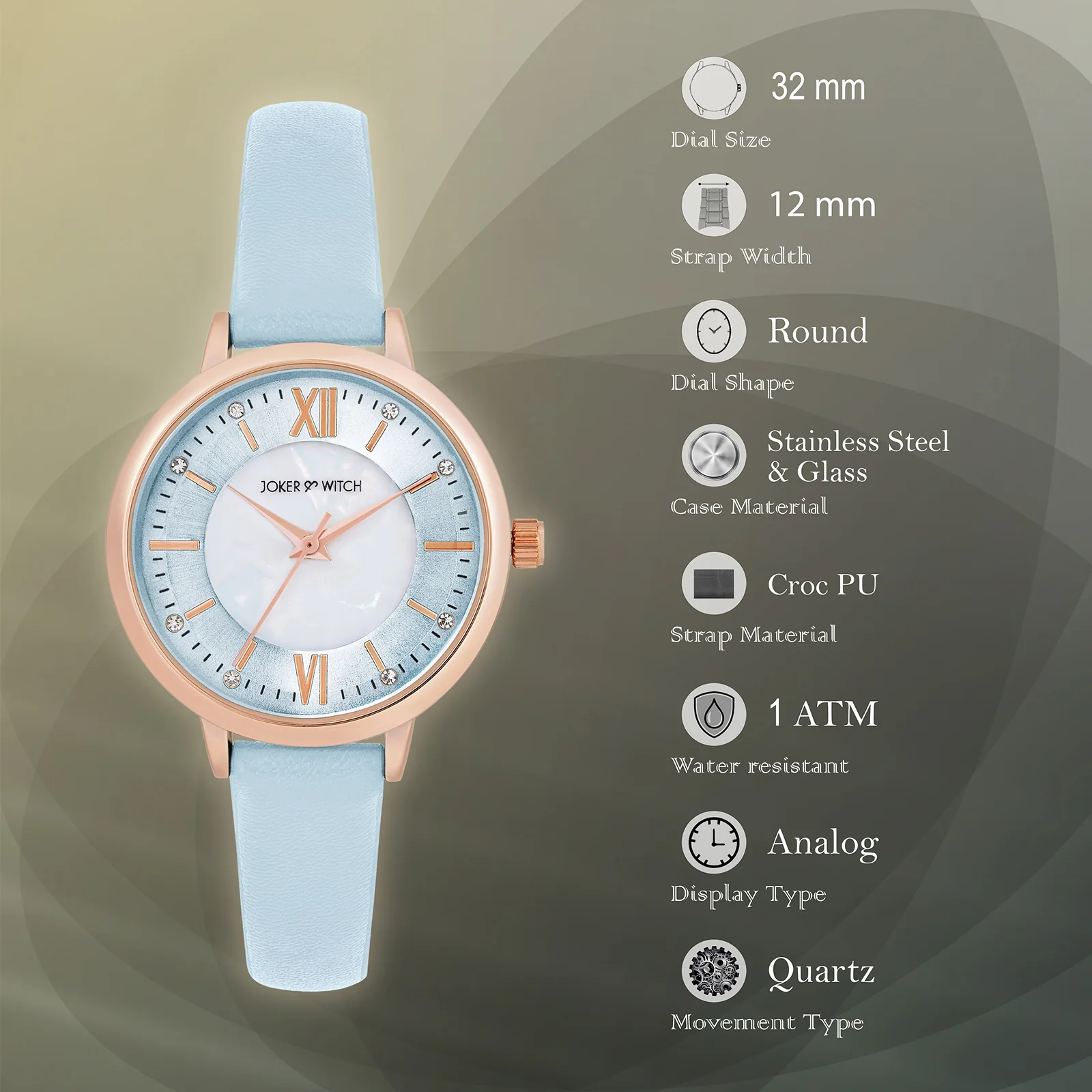 Skyfall Blue and MOP Medium Dial Blue PU Strap Women's Watch - Image 8