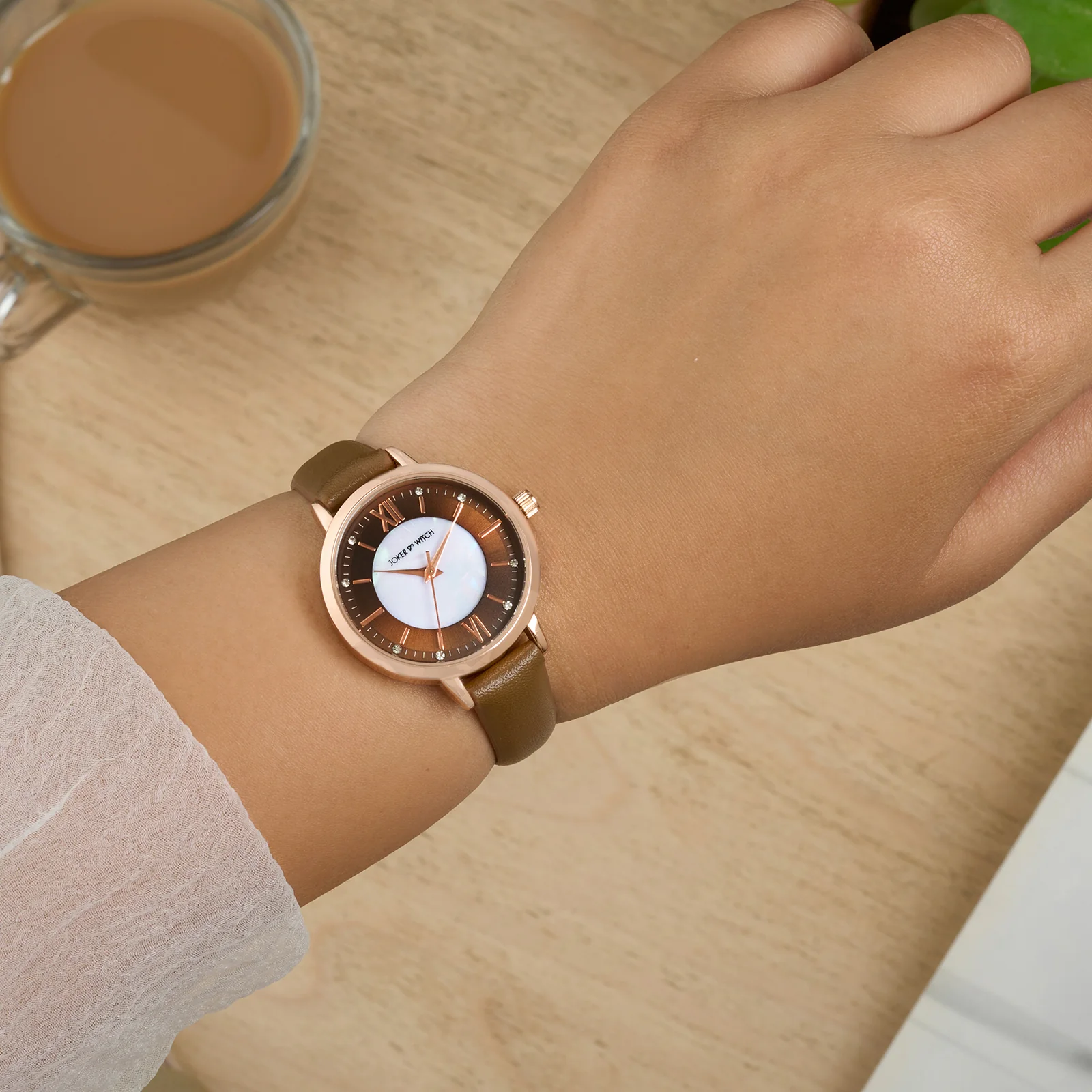 Skyfall Brown and MOP Medium Dial Brown PU Strap Women's Watch - Image 2
