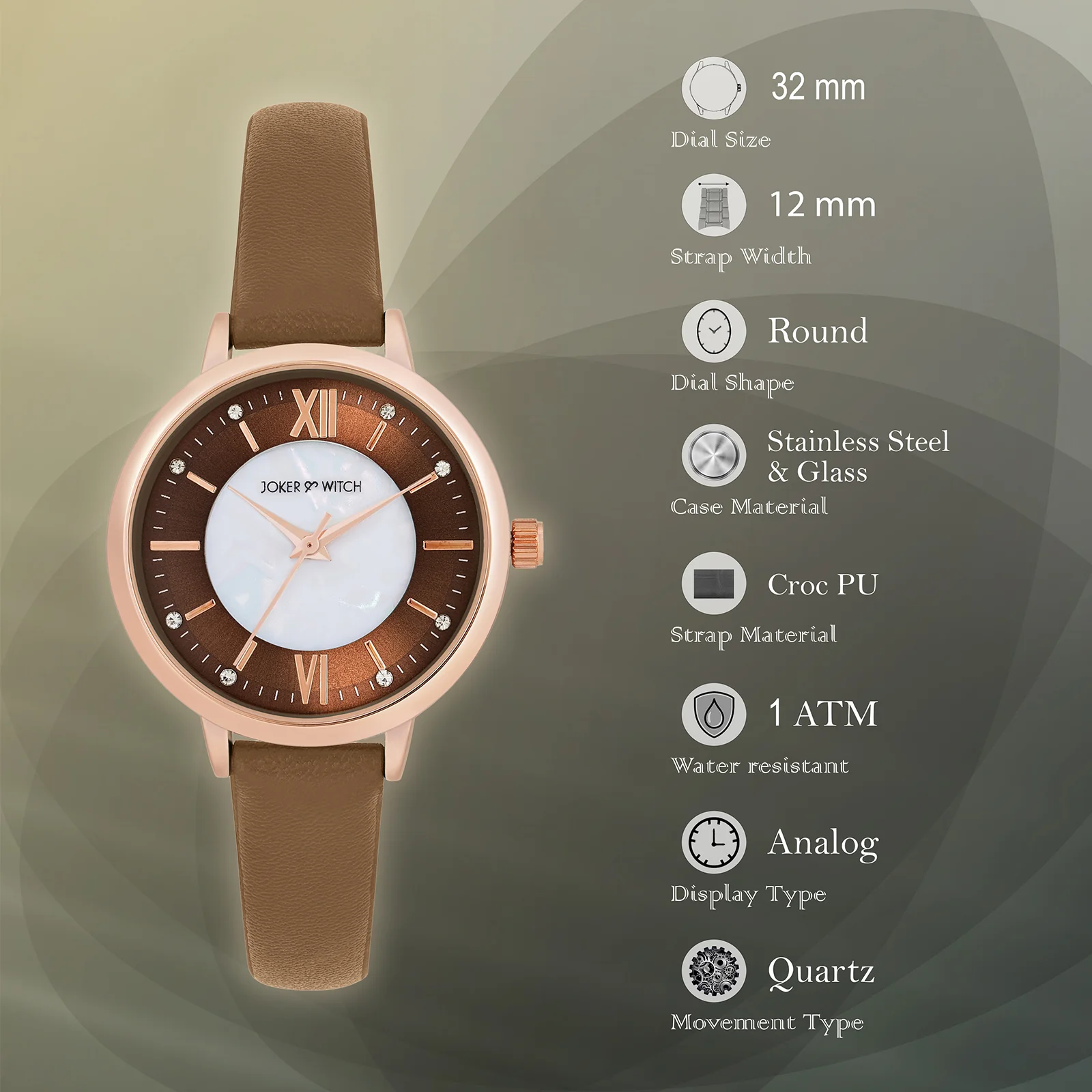 Skyfall Brown and MOP Medium Dial Brown PU Strap Women's Watch - Image 8