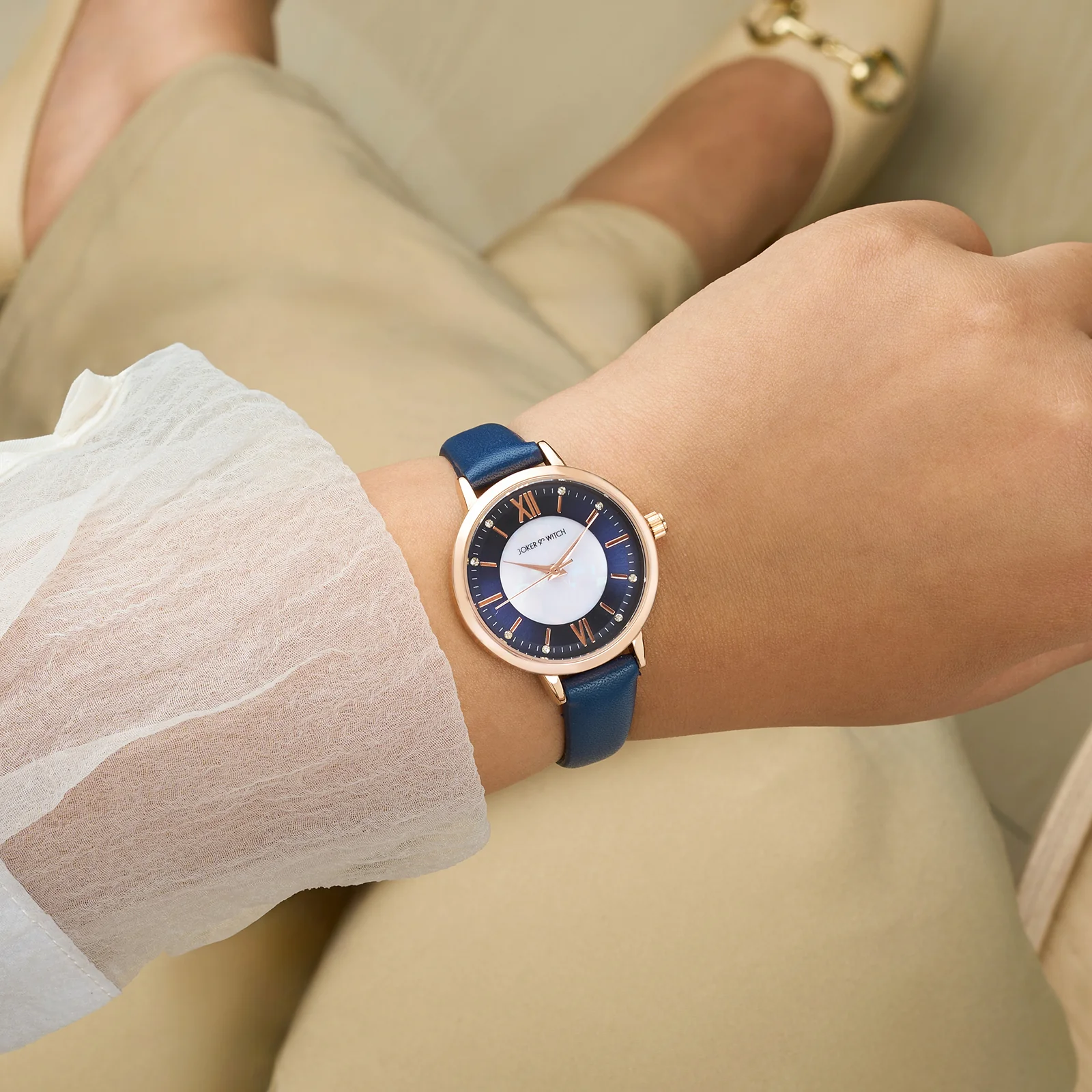Skyfall Dark Blue and MOP Medium Dial Dark Blue PU Strap Women's Watch - Image 2