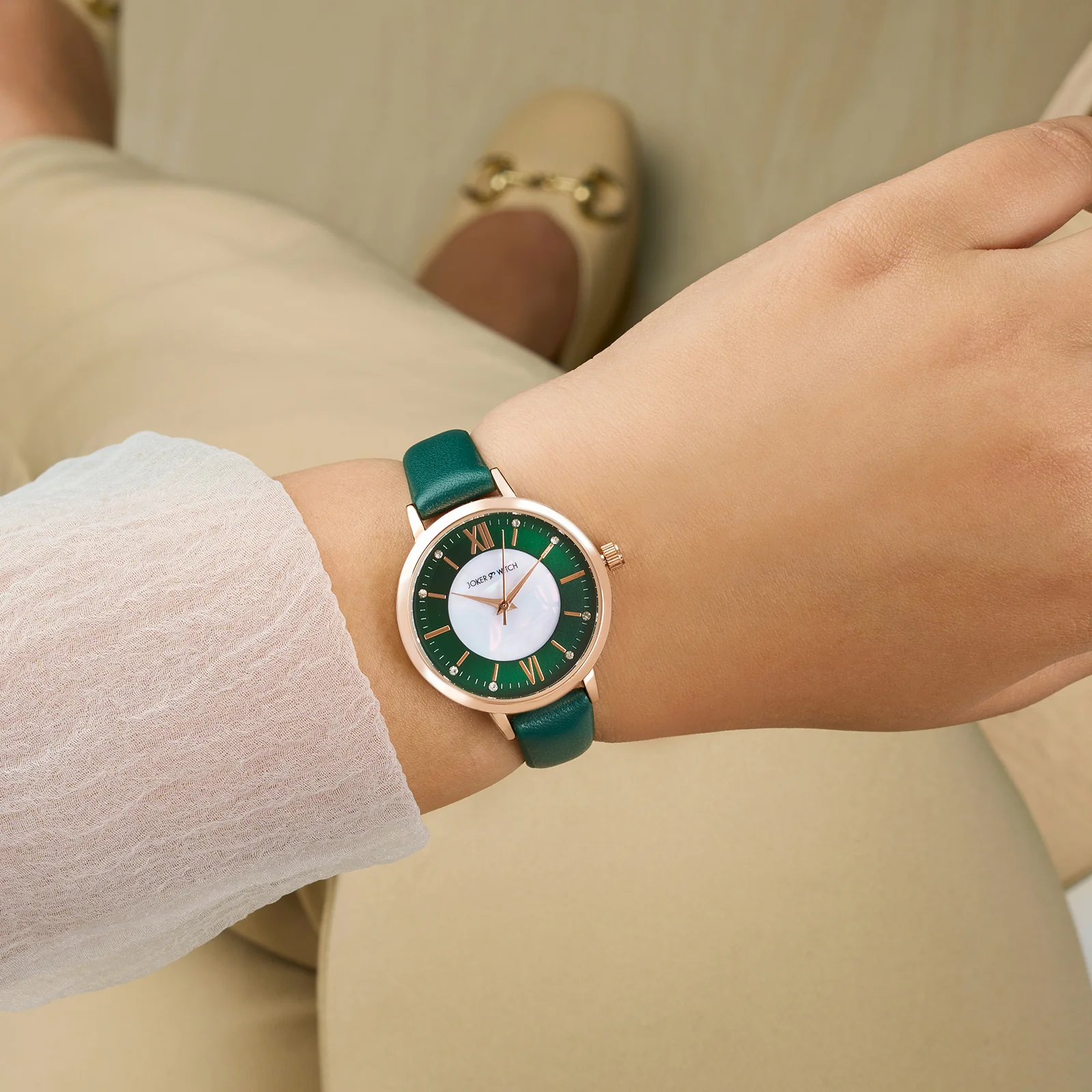 Skyfall Green and MOP Medium Dial Green PU Strap Women's Watch - Image 2