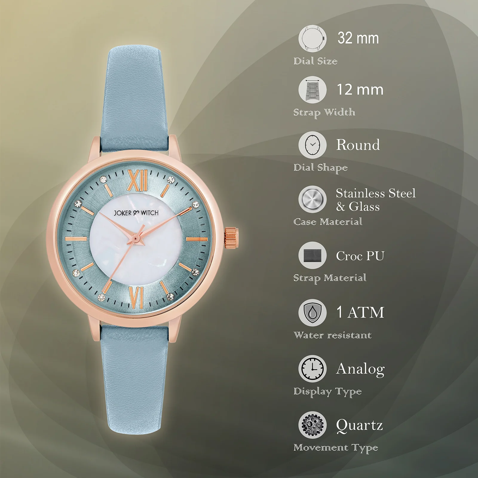 Skyfall Grey and MOP Medium Dial Grey PU Strap Women's Watch - Image 8
