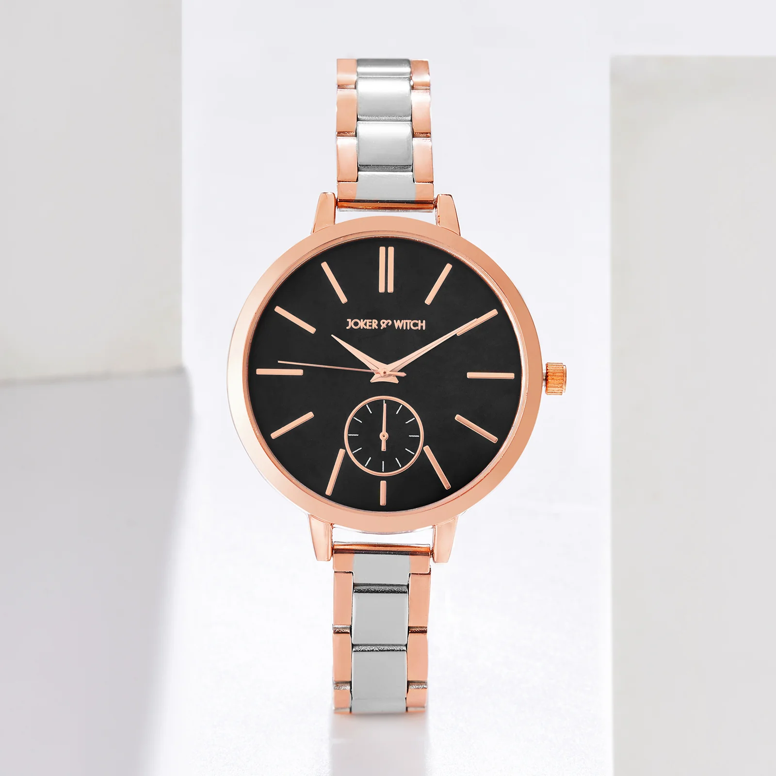 Sleek Black Large Dial Dual Tone Linked Chain Strap Women's Watch - Image 2
