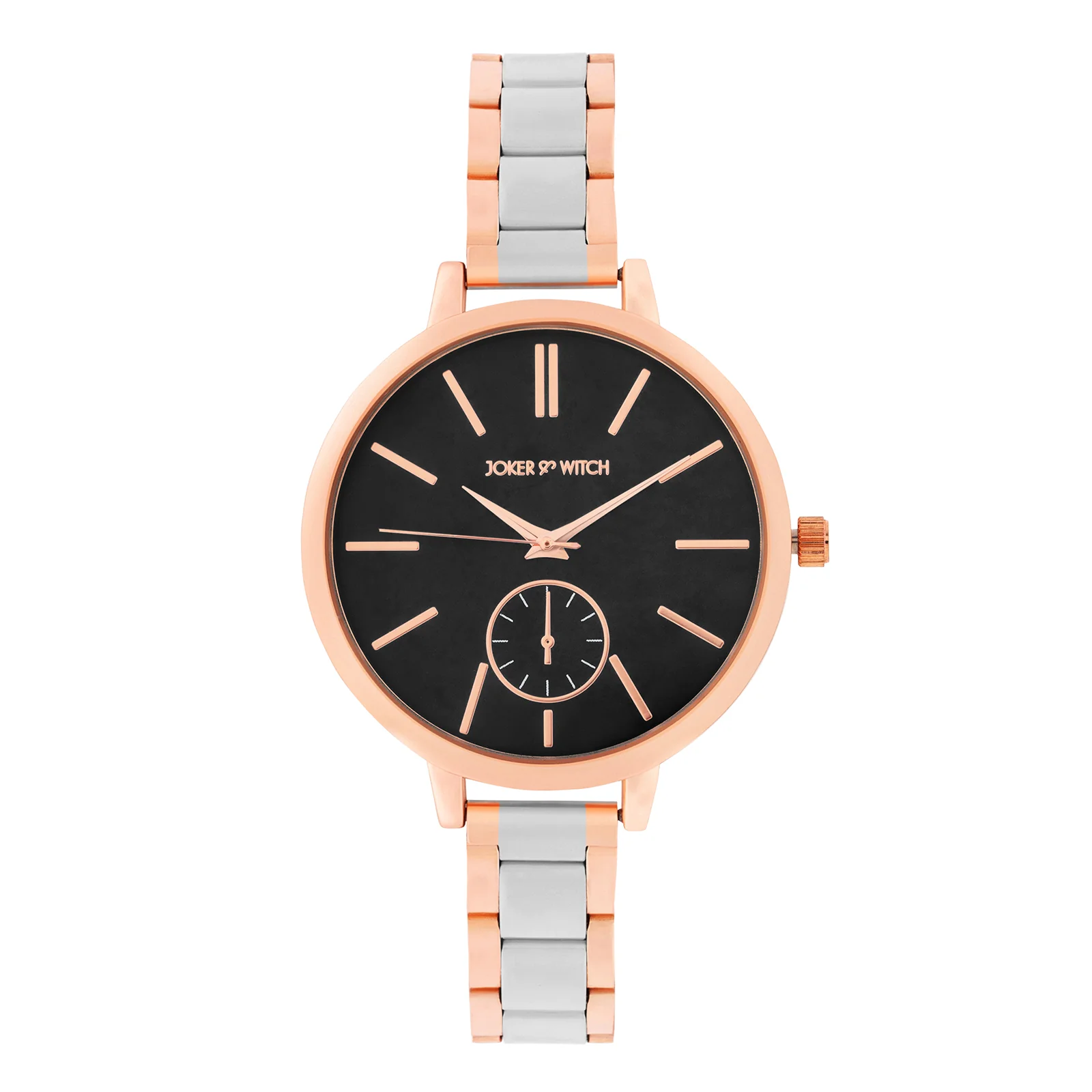 Sleek Black Large Dial Dual Tone Linked Chain Strap Women's Watch - Image 3