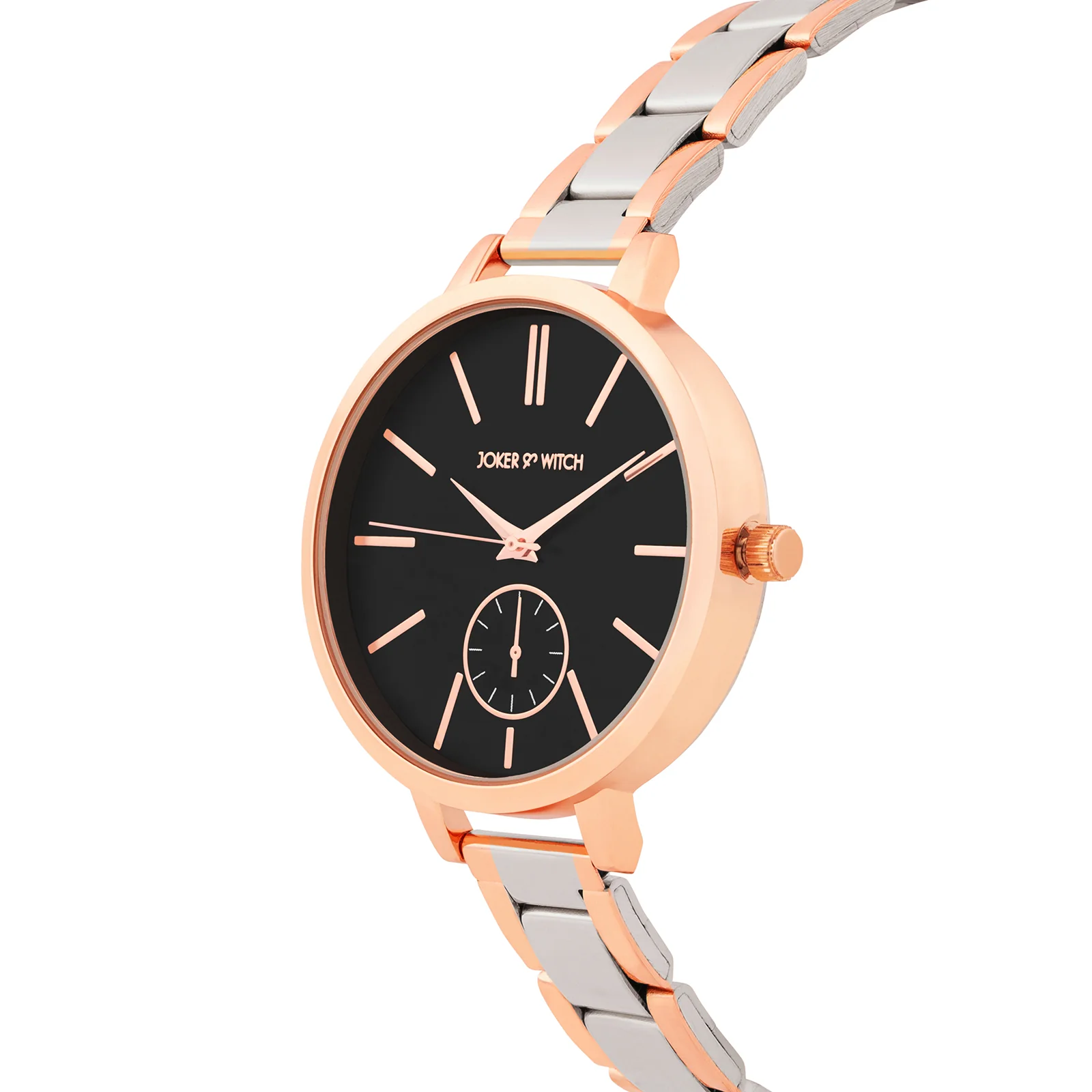 Sleek Black Large Dial Dual Tone Linked Chain Strap Women's Watch - Image 4