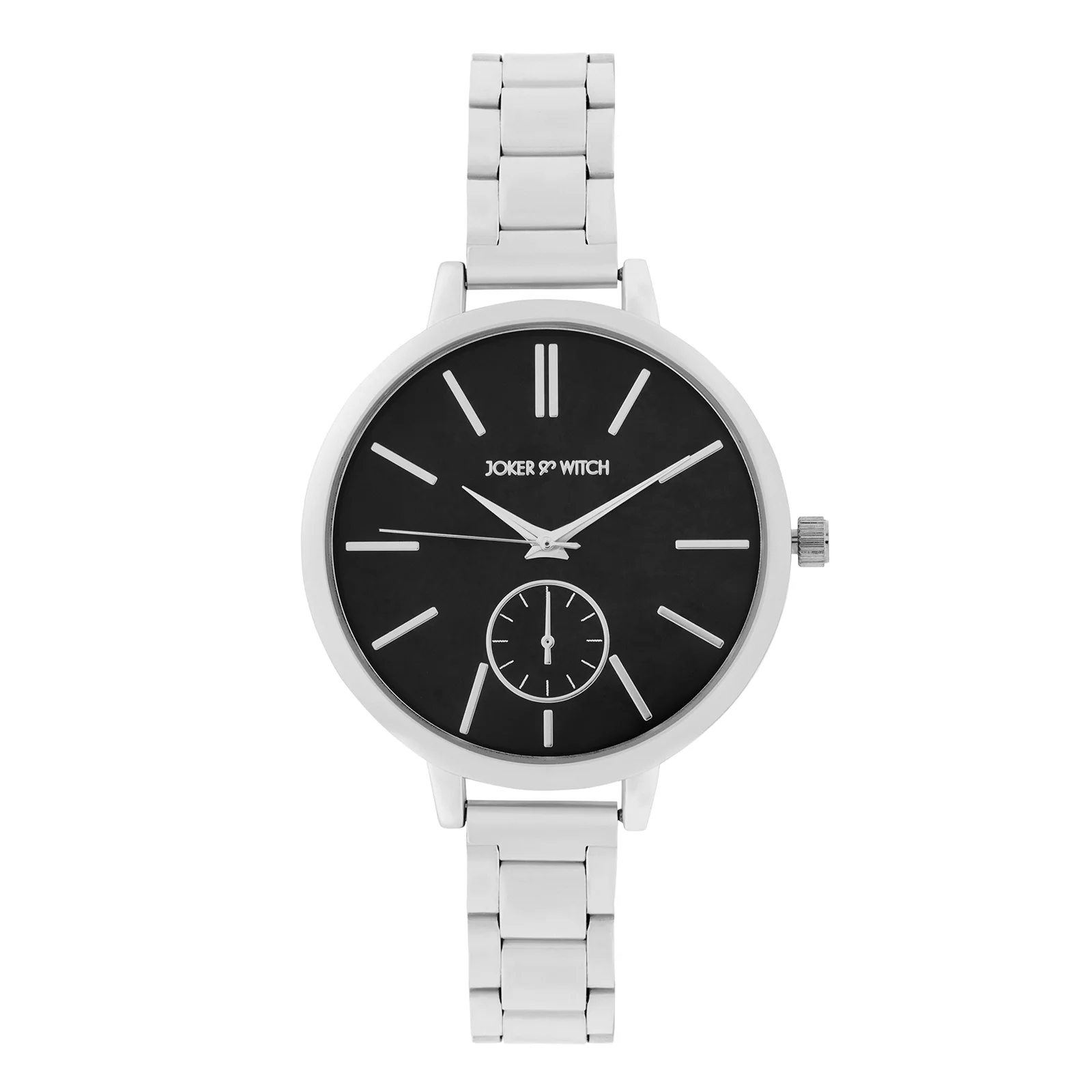 Sleek Black Large Dial Silver Linked Chain Strap Women's Watch - Image 3