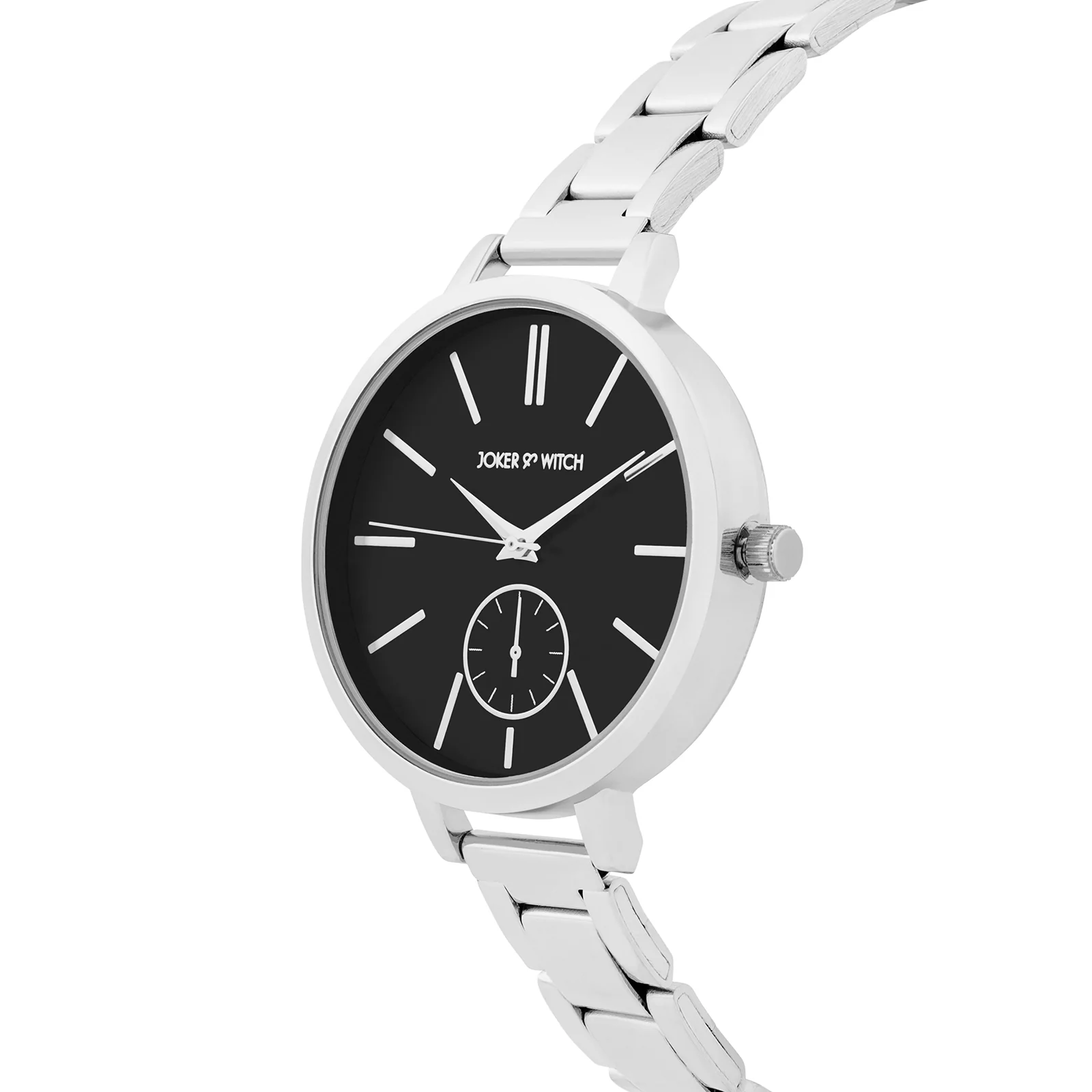 Sleek Black Large Dial Silver Linked Chain Strap Women's Watch - Image 4