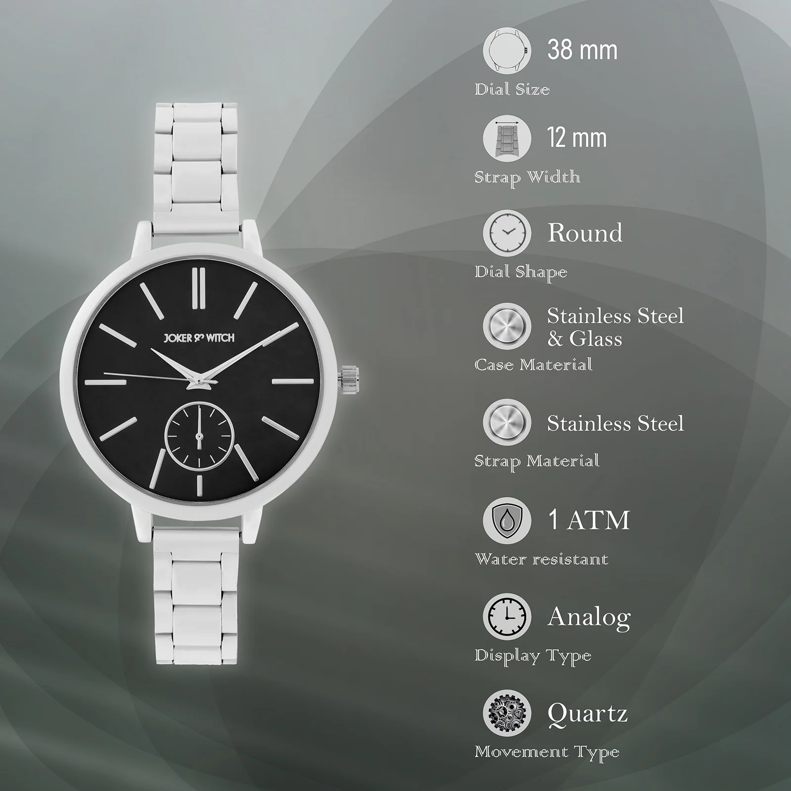 Sleek Black Large Dial Silver Linked Chain Strap Women's Watch - Image 7