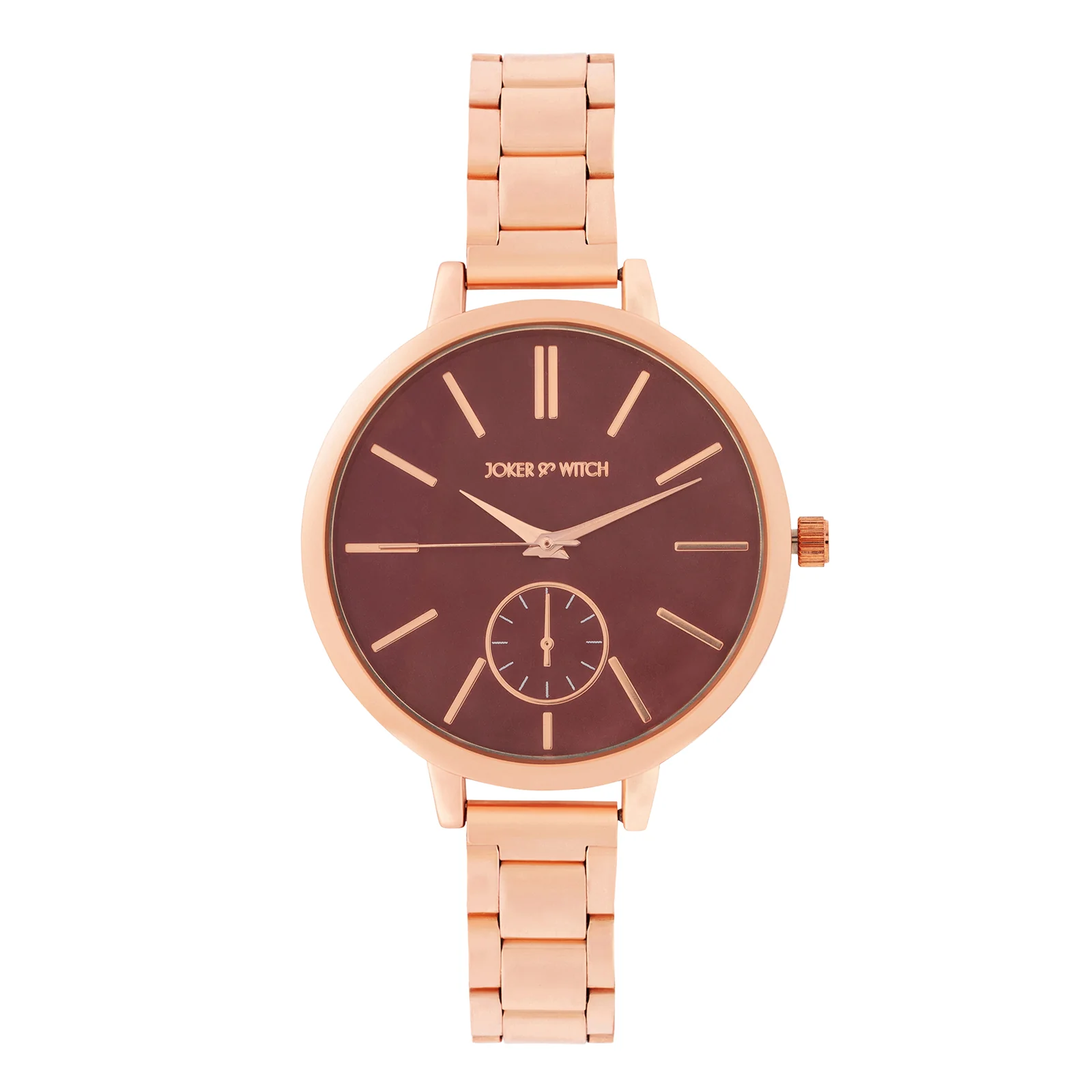 Sleek Maroon Large Dial Rose Gold Linked Chain Strap Women's Watch - Image 3