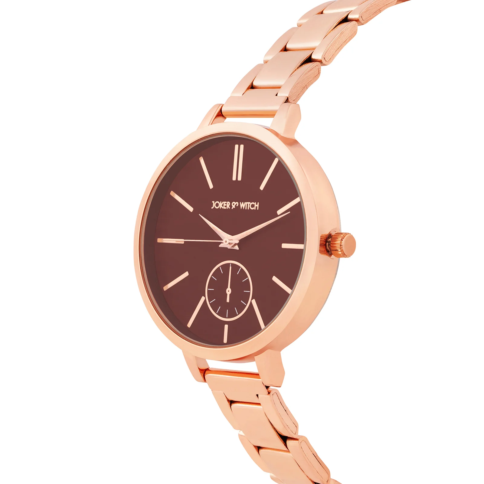 Sleek Maroon Large Dial Rose Gold Linked Chain Strap Women's Watch - Image 4