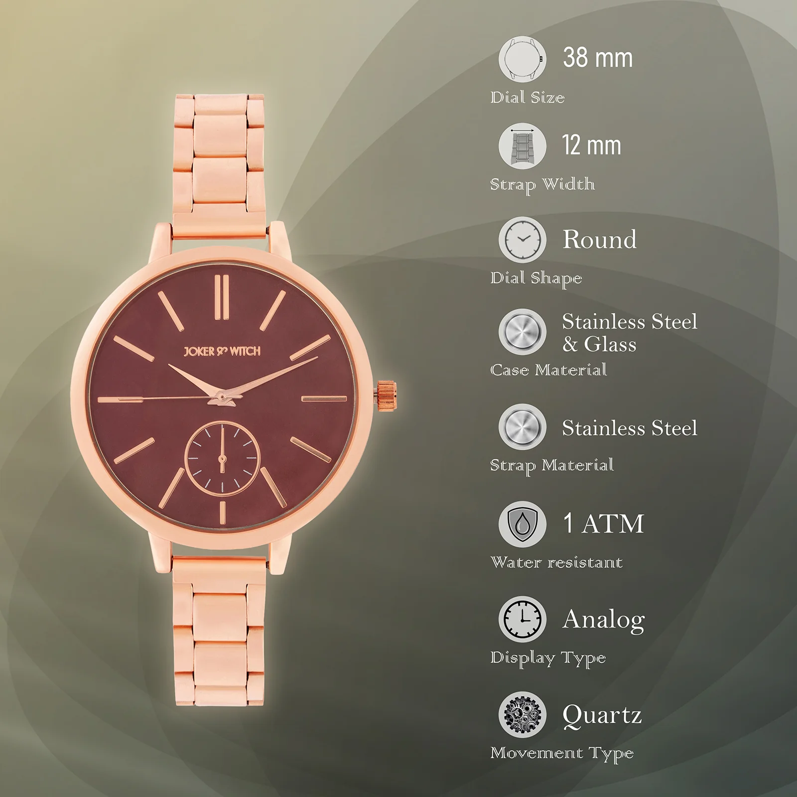 Sleek Maroon Large Dial Rose Gold Linked Chain Strap Women's Watch - Image 7