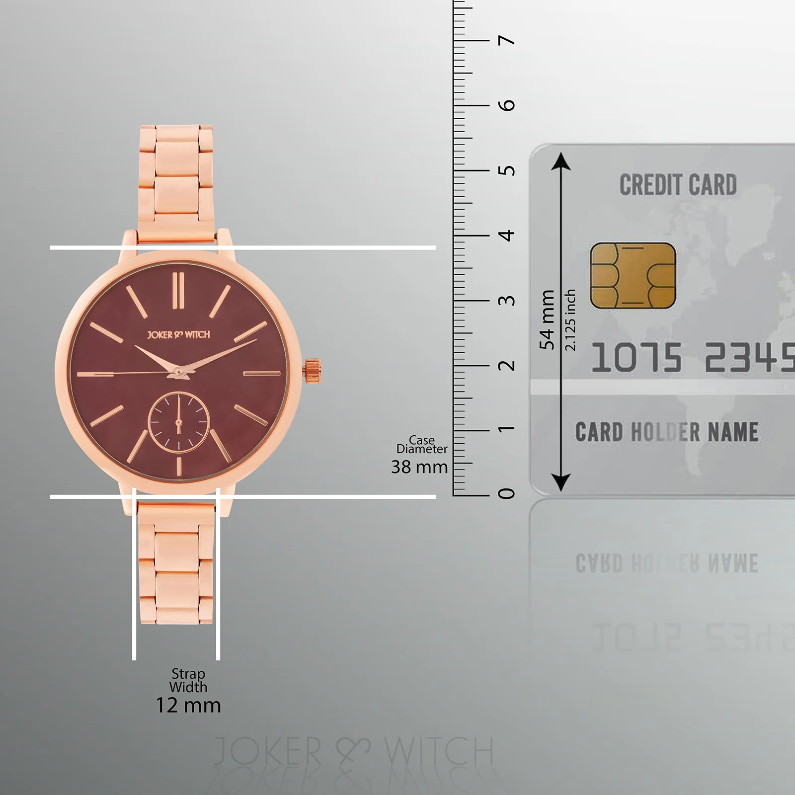 Sleek Maroon Large Dial Rose Gold Linked Chain Strap Women's Watch - Image 8