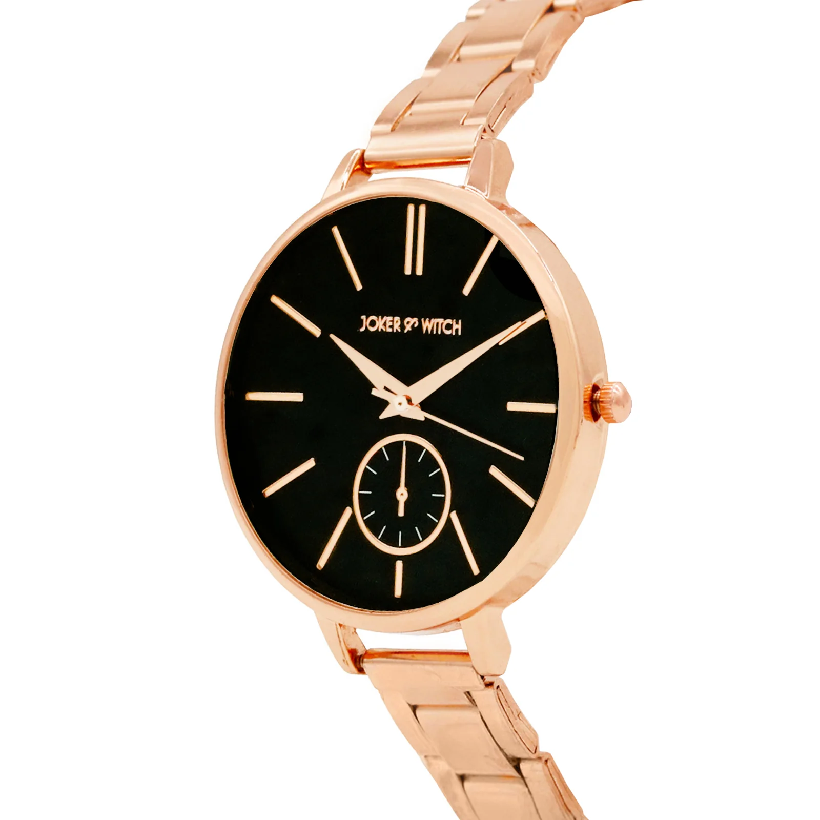 Sleek Black Large Dial Rose Gold Linked Chain Strap Women's Watch - Image 3