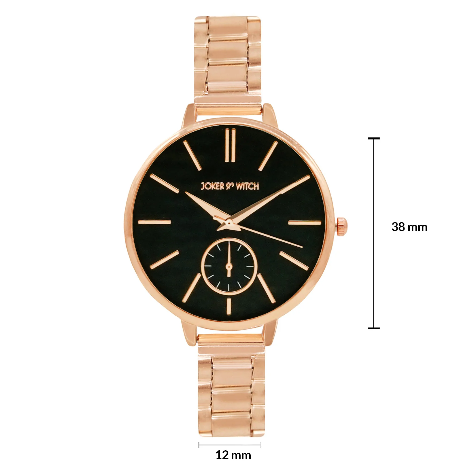 Sleek Black Large Dial Rose Gold Linked Chain Strap Women's Watch - Image 6