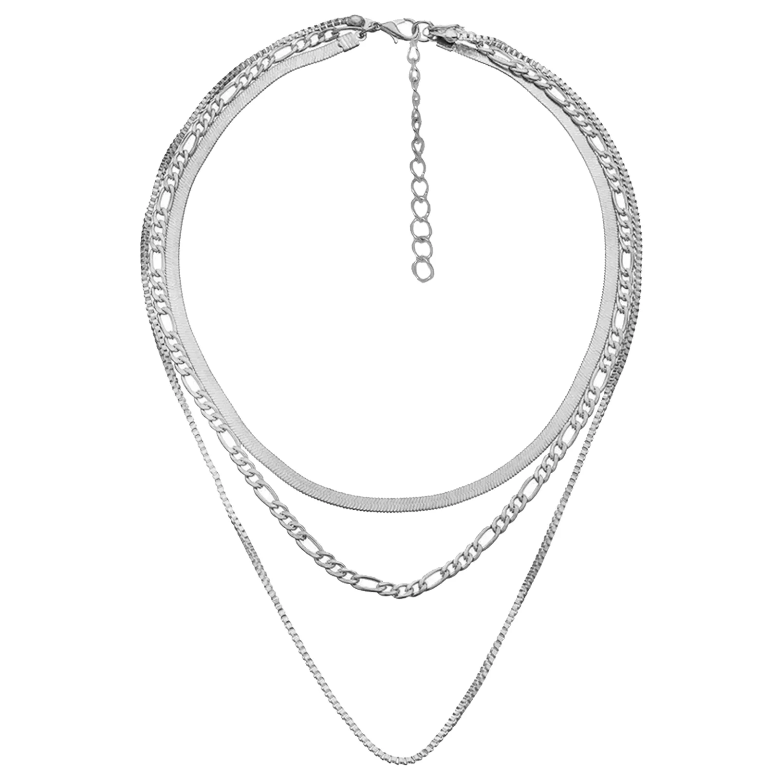 Sleek Silver Layered Necklace - Image 2