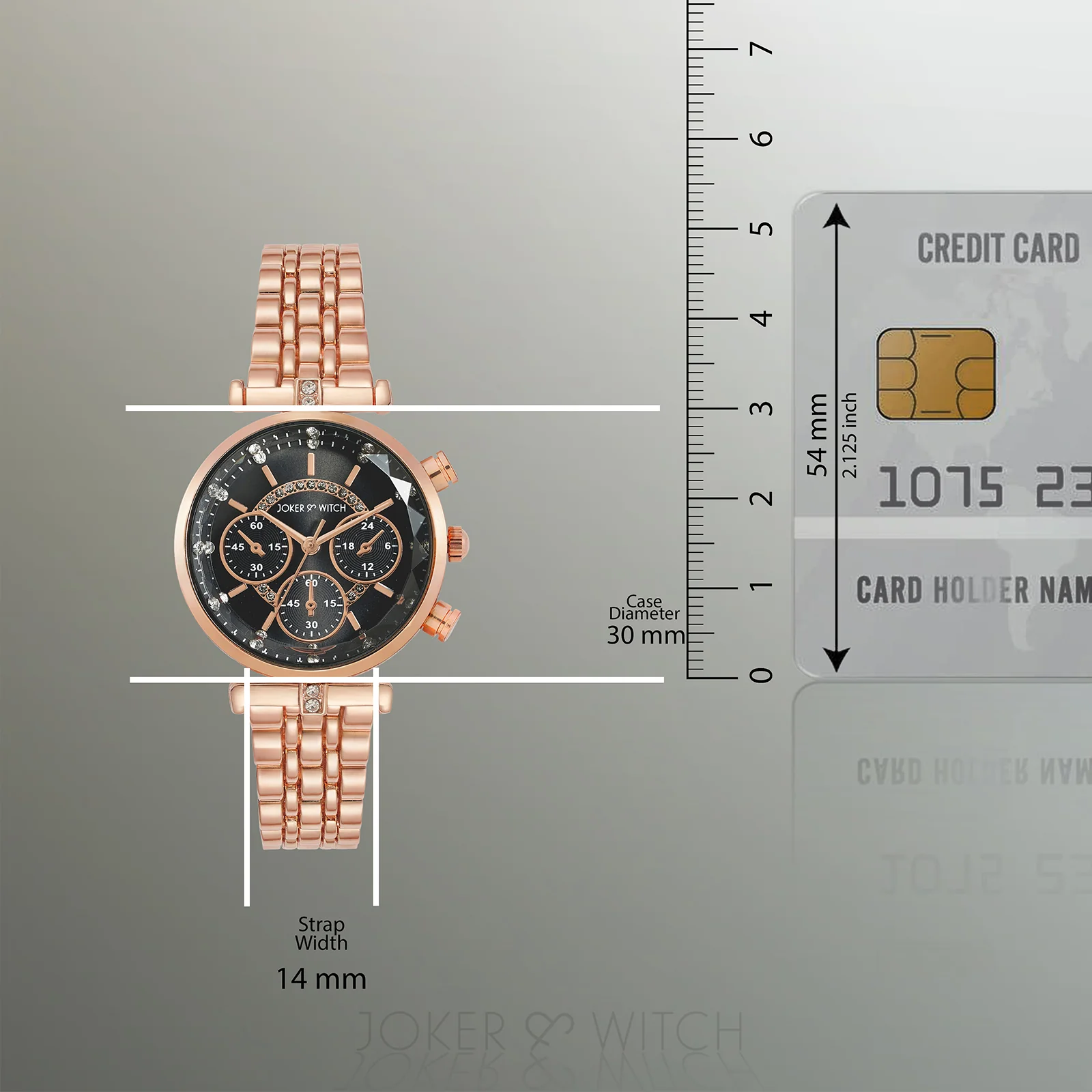 Solace Black Sunray Crystal Glass Small Dial Rosegold Metallic Strap Women's Watch - Image 7