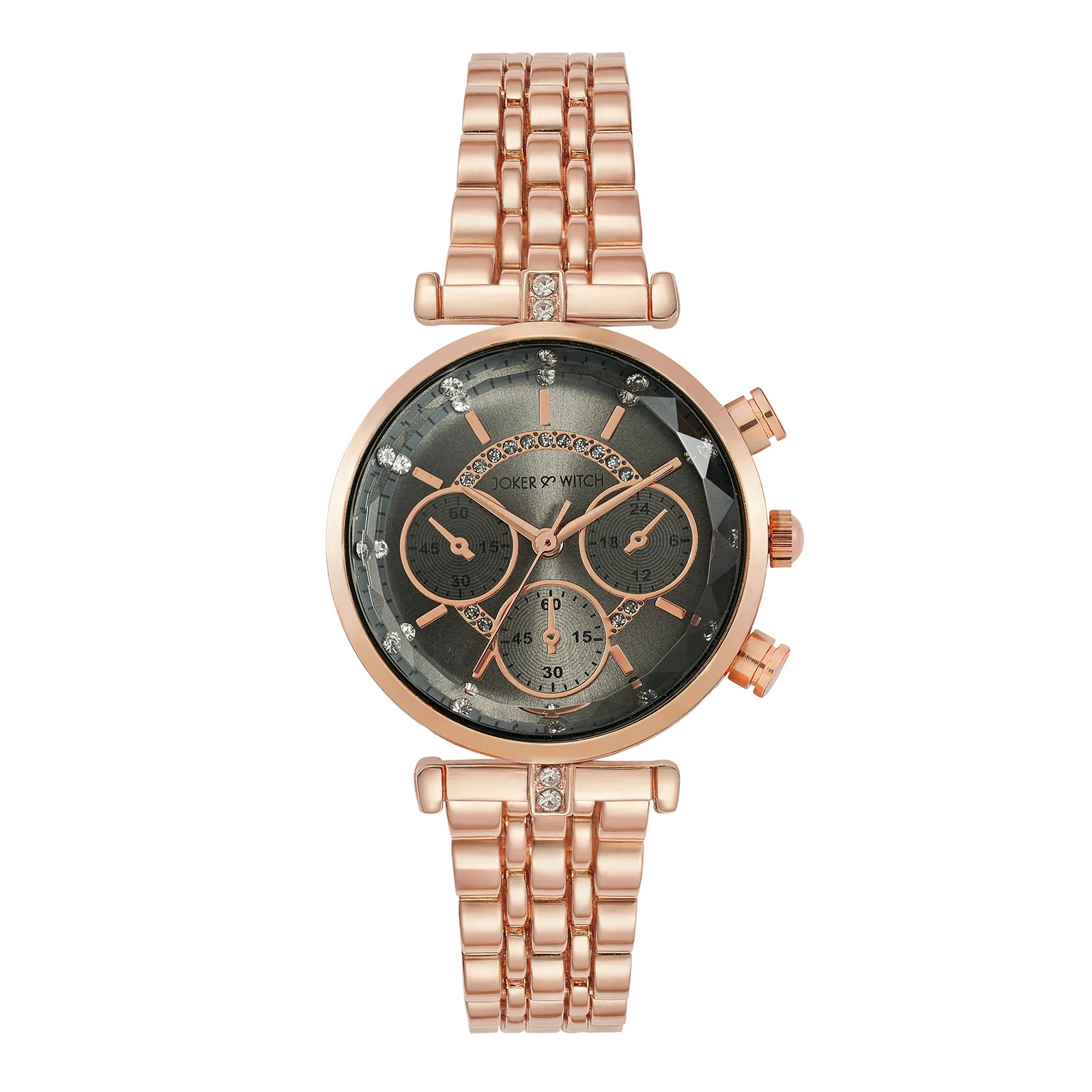 Solace Grey Sunray Crystal Glass Small Dial Rosegold Metallic Strap Women's Watch - Image 3
