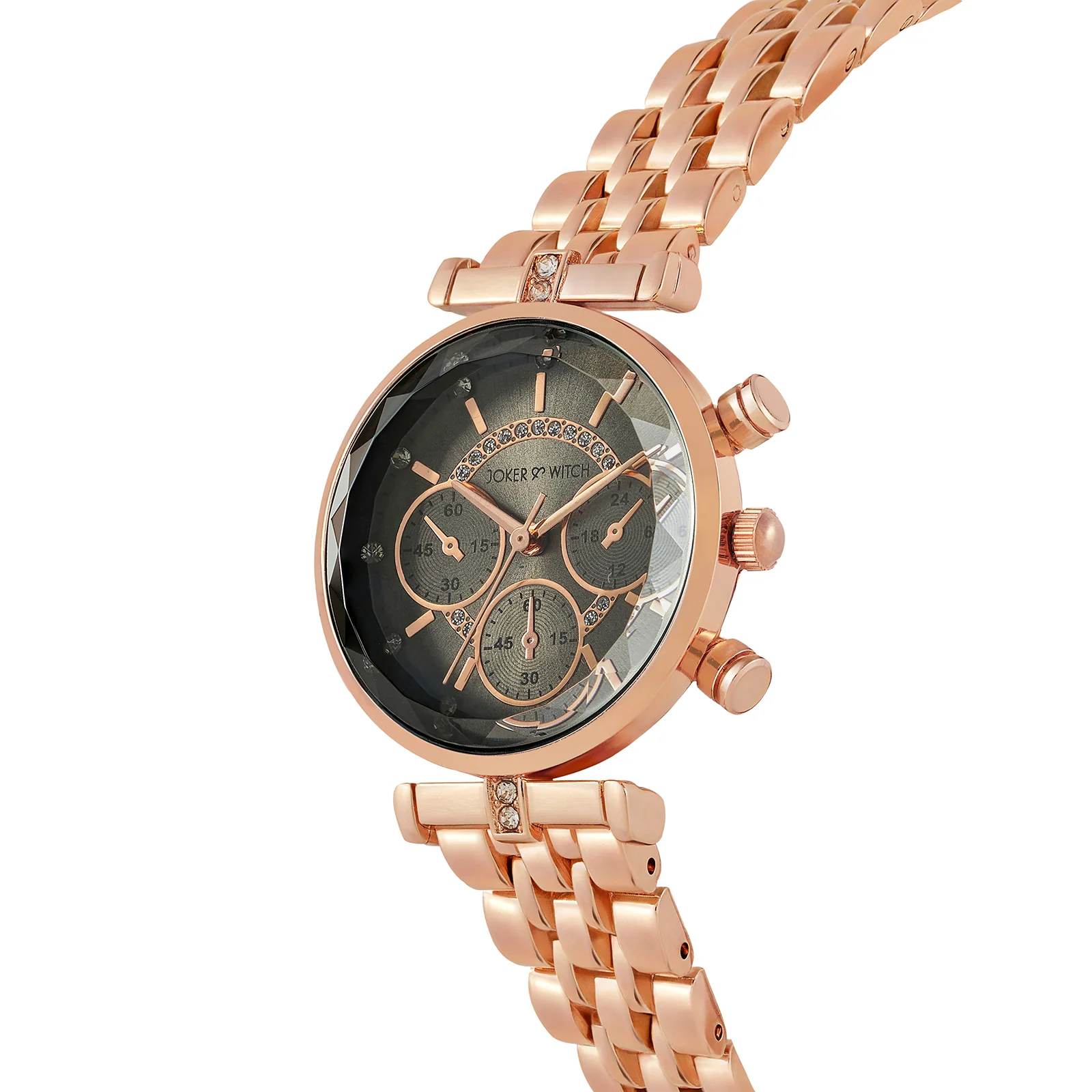 Solace Grey Sunray Crystal Glass Small Dial Rosegold Metallic Strap Women's Watch - Image 4