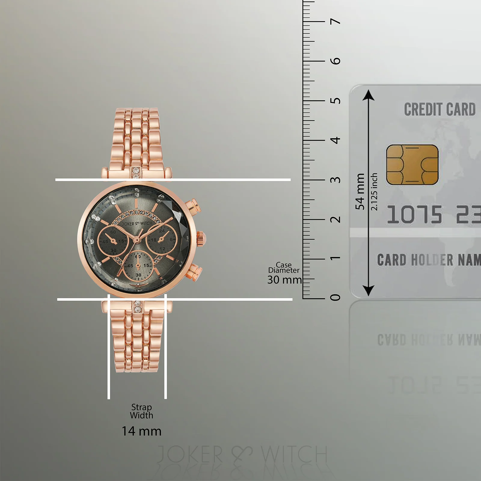 Solace Grey Sunray Crystal Glass Small Dial Rosegold Metallic Strap Women's Watch - Image 7