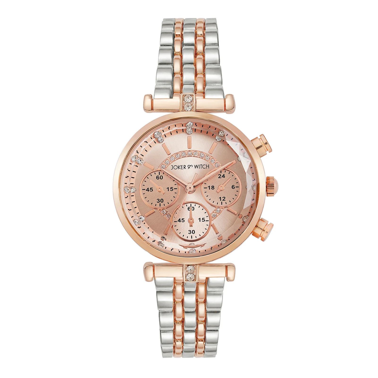 Solace Rosegold Sunray Crystal Glass Small Dial Dualtone Metallic Strap Women's Watch - Image 3