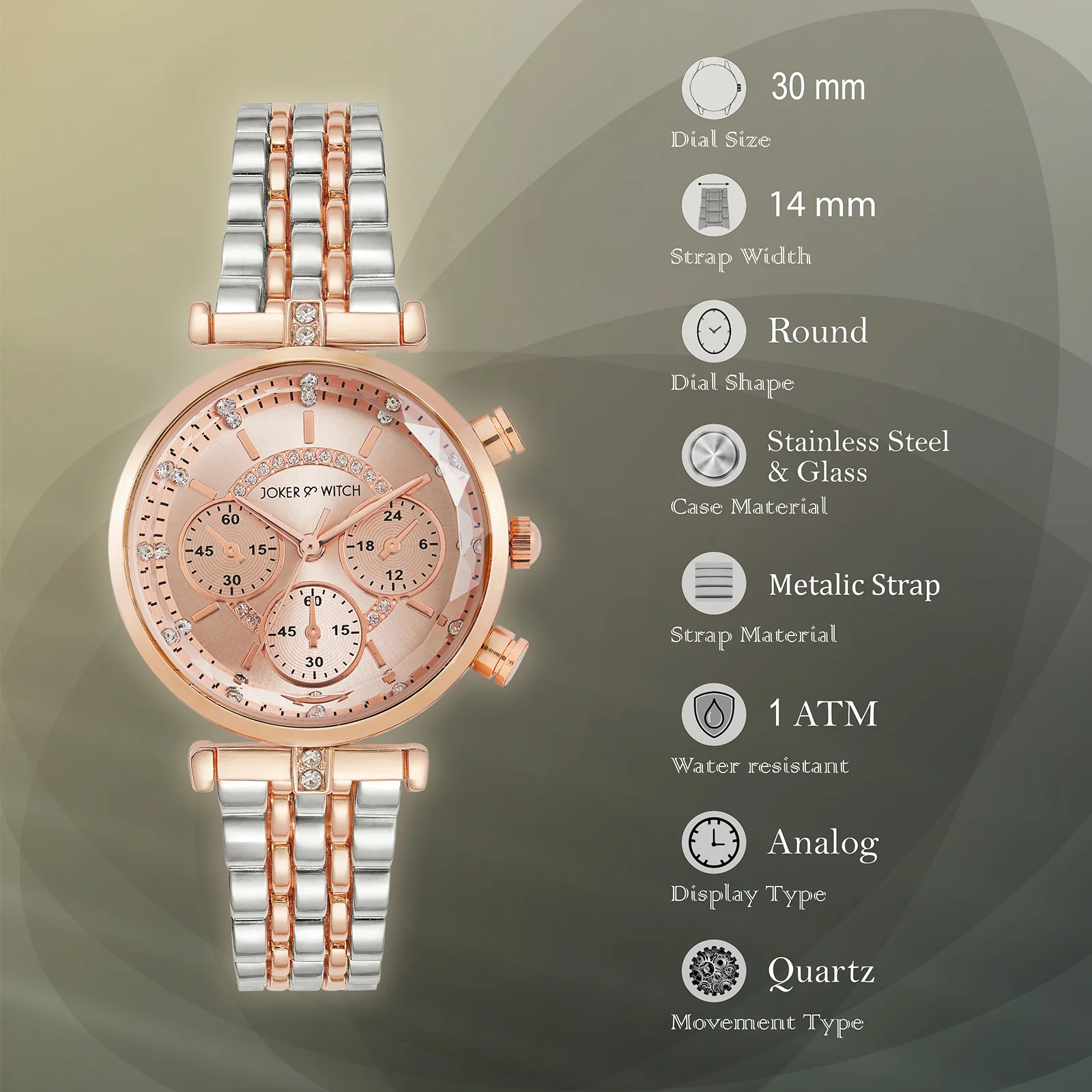 Solace Rosegold Sunray Crystal Glass Small Dial Dualtone Metallic Strap Women's Watch - Image 8